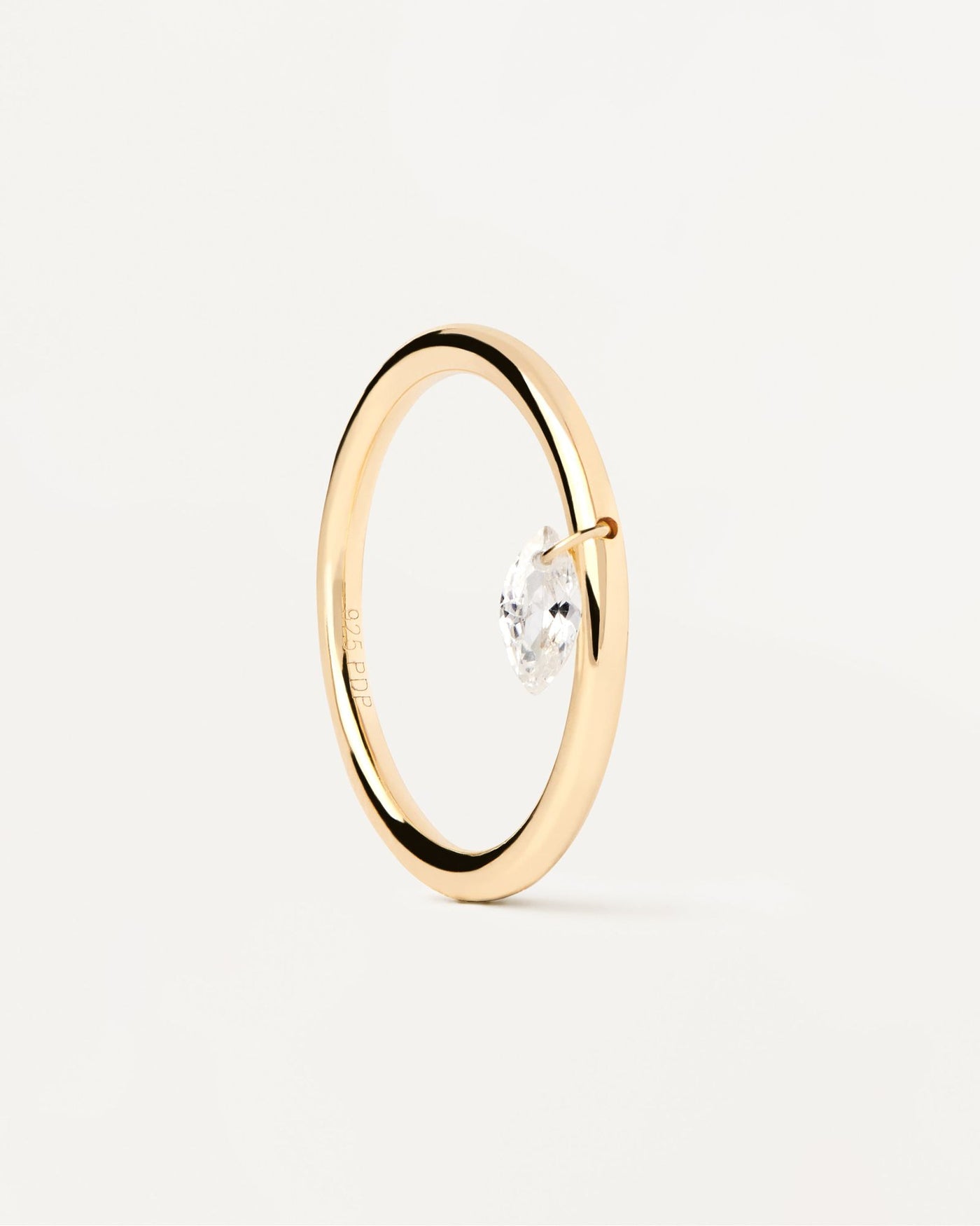 2024 Selection | Rain Solitary Ring. Gold-plated silver ring with small white zirconia drop pendant. Get the latest arrival from PDPAOLA. Place your order safely and get this Best Seller. Free Shipping.