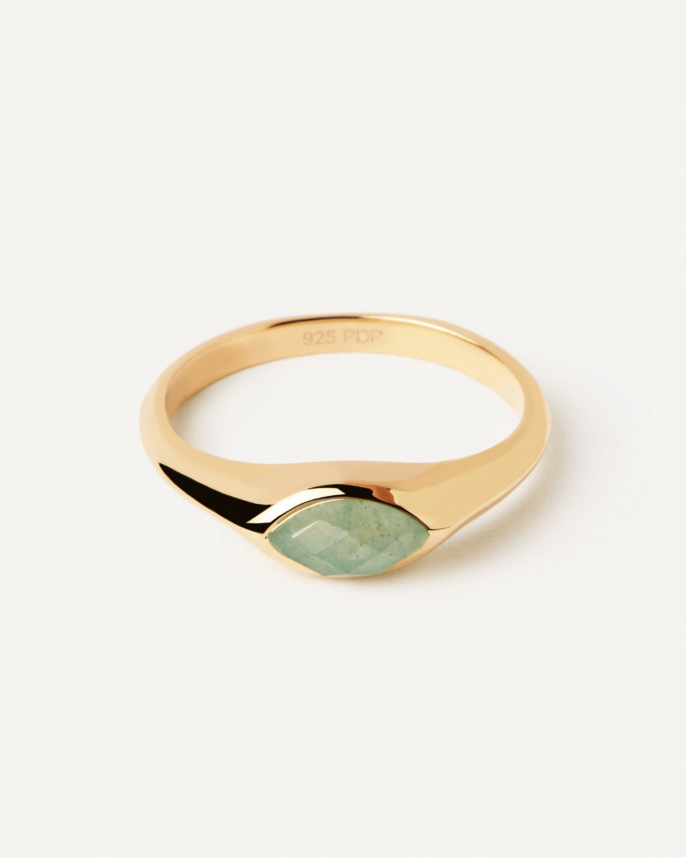 2024 Selection | Green Aventurine Nomad Stamp Ring. Gold-plated signet ring embellished with marquise cut green gemstone. Get the latest arrival from PDPAOLA. Place your order safely and get this Best Seller. Free Shipping.