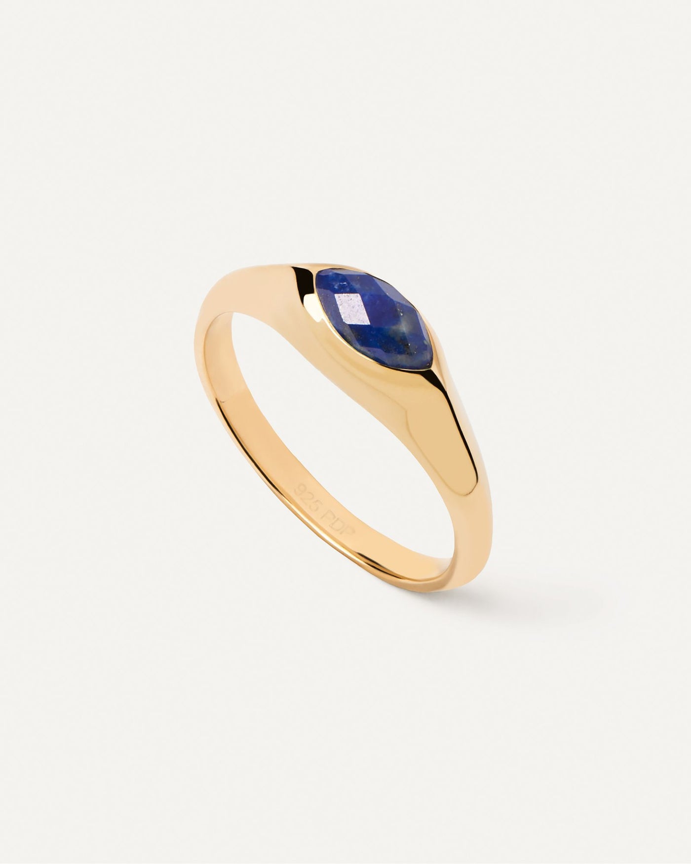 2024 Selection | Lapis Lazuli Nomad Stamp Ring. Gold-plated signet ring embellished with marquise cut blue gemstone. Get the latest arrival from PDPAOLA. Place your order safely and get this Best Seller. Free Shipping.