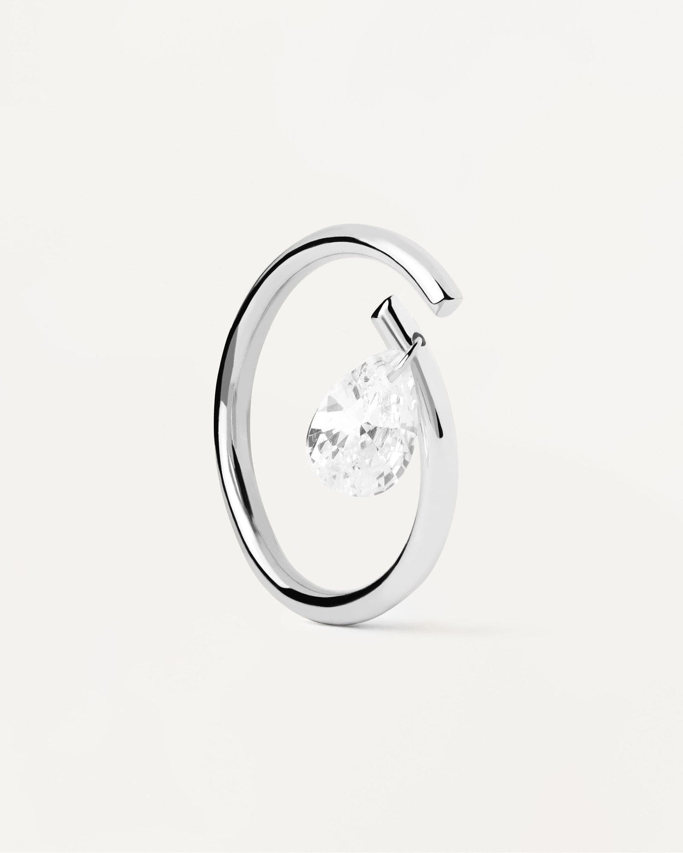 2024 Selection | Aqua Solitaire Silver Ring. Sterling silver open ring with white zirconia drop pendant. Get the latest arrival from PDPAOLA. Place your order safely and get this Best Seller. Free Shipping.