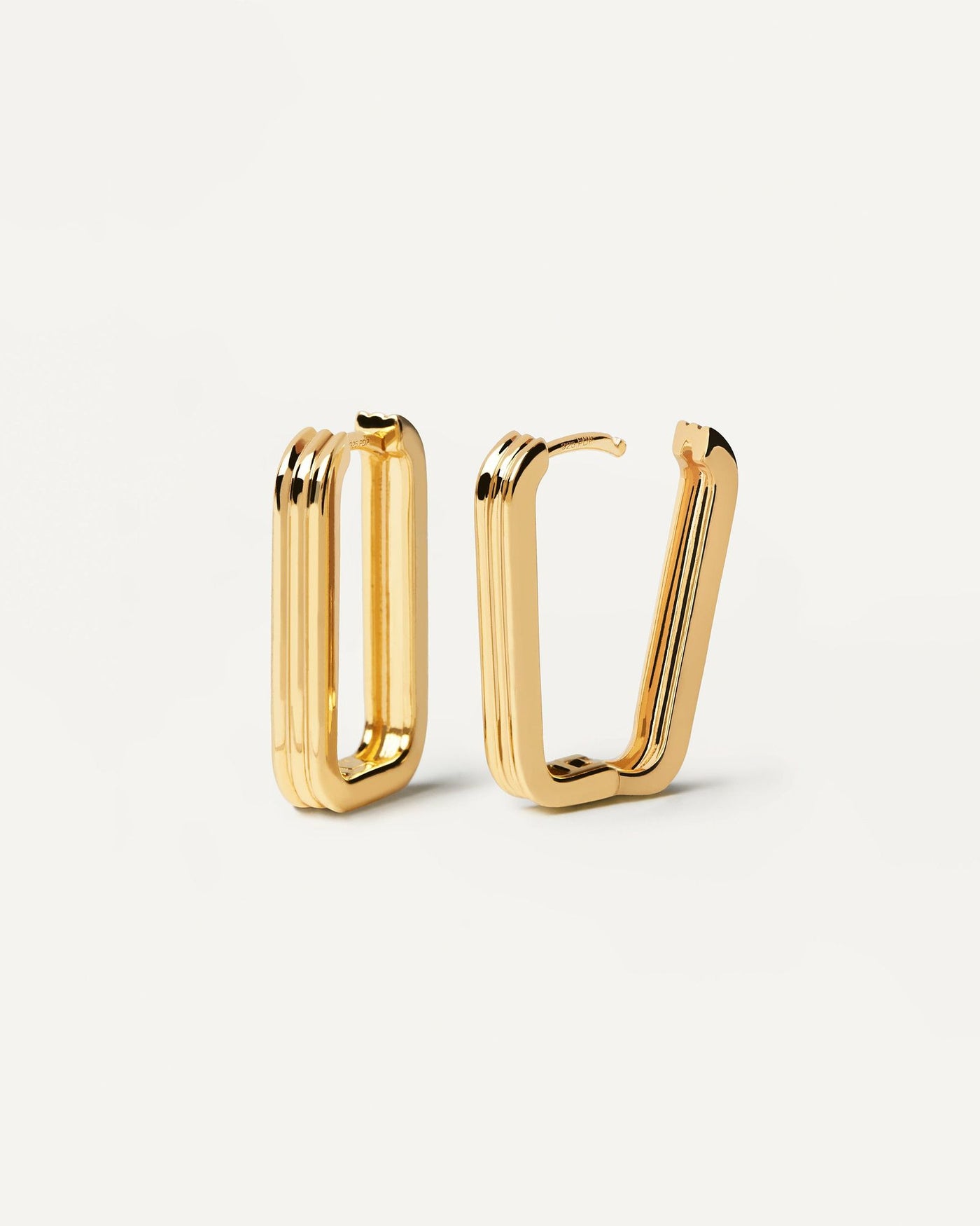 2024 Selection | Super Nova Earrings. Squarred hoops in gold-plated silver with 3 bands design. Get the latest arrival from PDPAOLA. Place your order safely and get this Best Seller. Free Shipping.