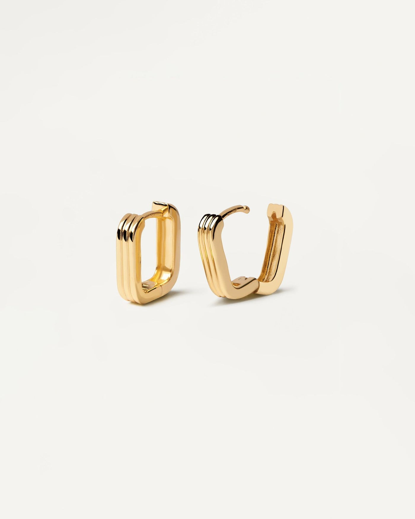 2024 Selection | Nova Earrings. Dainty squarred hoops in gold-plated silver with 3 bands design. Get the latest arrival from PDPAOLA. Place your order safely and get this Best Seller. Free Shipping.