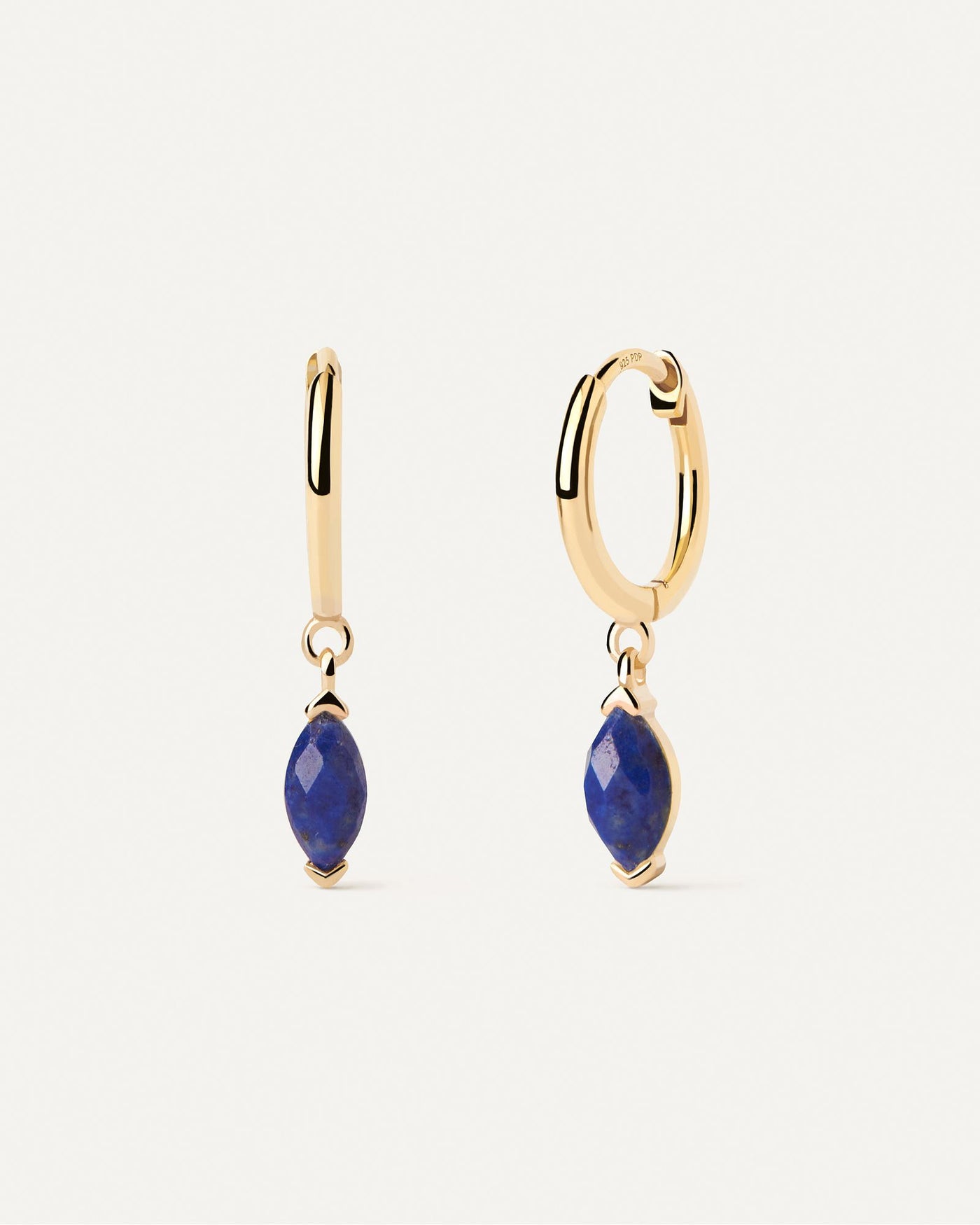 2024 Selection | Lapis Lazuli Nomad Hoops.  Gold-plated drop hoops with pear shape blue gemstone pendant. Get the latest arrival from PDPAOLA. Place your order safely and get this Best Seller. Free Shipping.