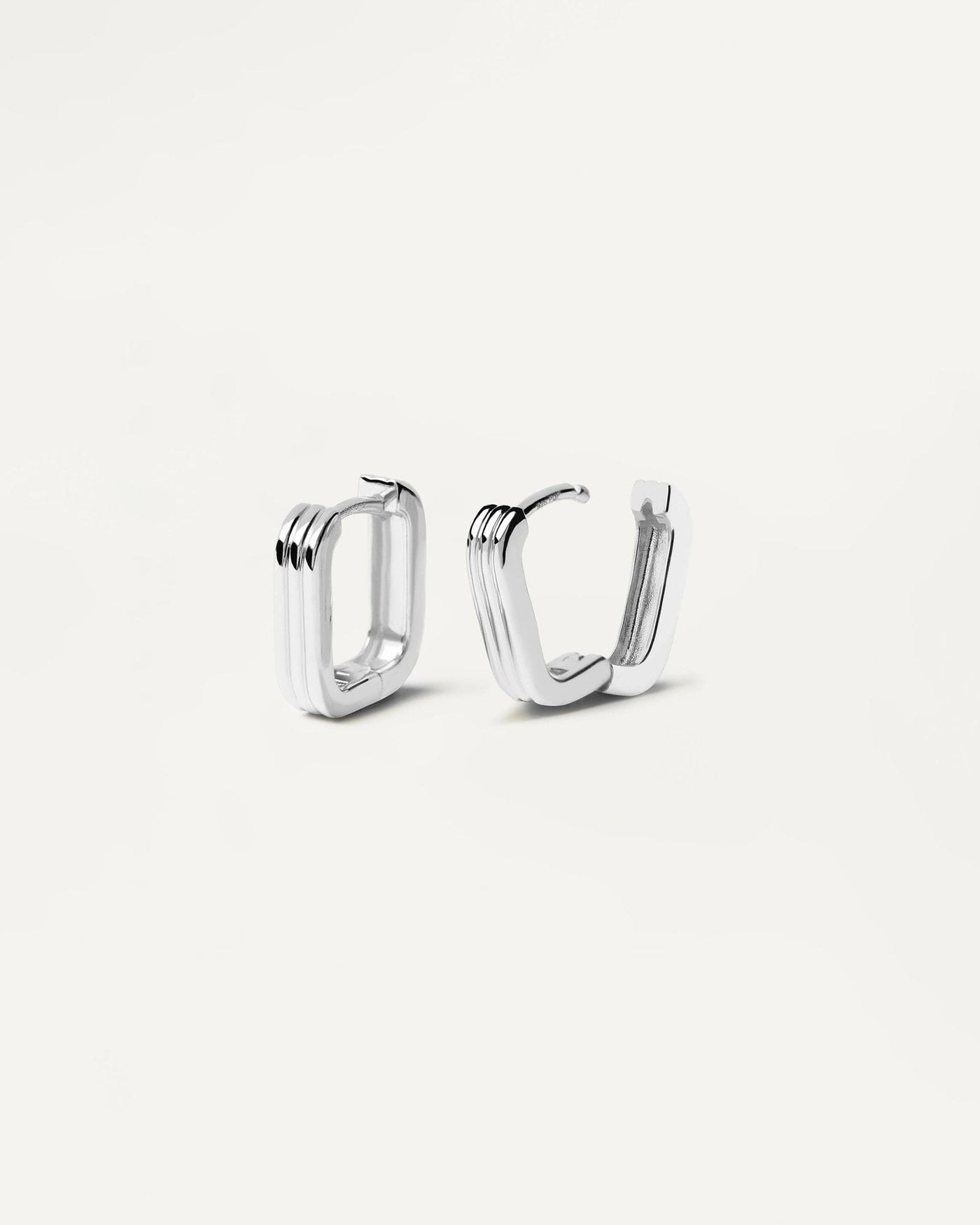 2024 Selection | Nova Silver Earrings. Dainty squarred hoops in sterling silver with 3 bands design. Get the latest arrival from PDPAOLA. Place your order safely and get this Best Seller. Free Shipping.