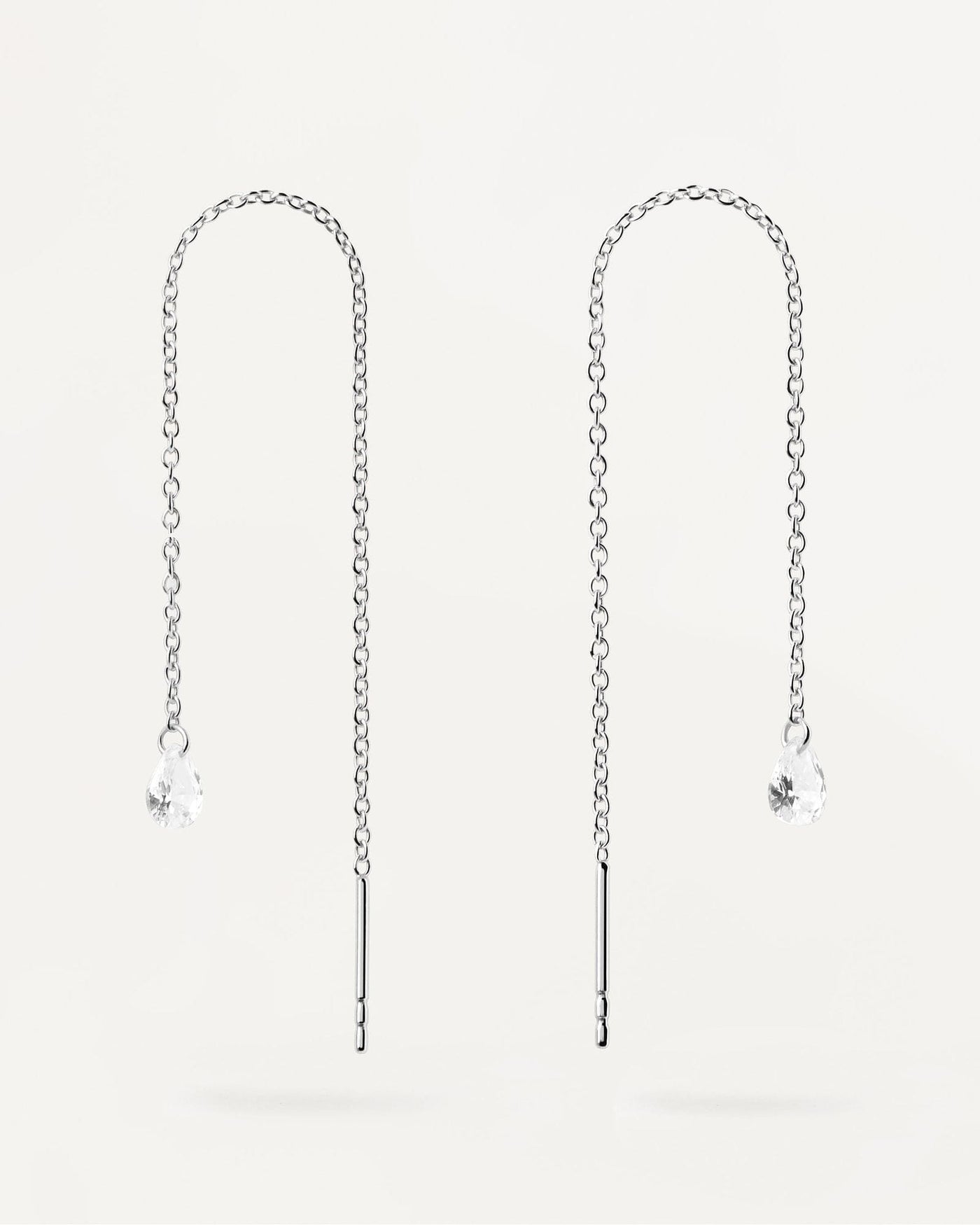 2024 Selection | Waterfall drop silver Earrings. Long delicate earrings in sterling silver with drop zirconia pendant. Get the latest arrival from PDPAOLA. Place your order safely and get this Best Seller. Free Shipping.