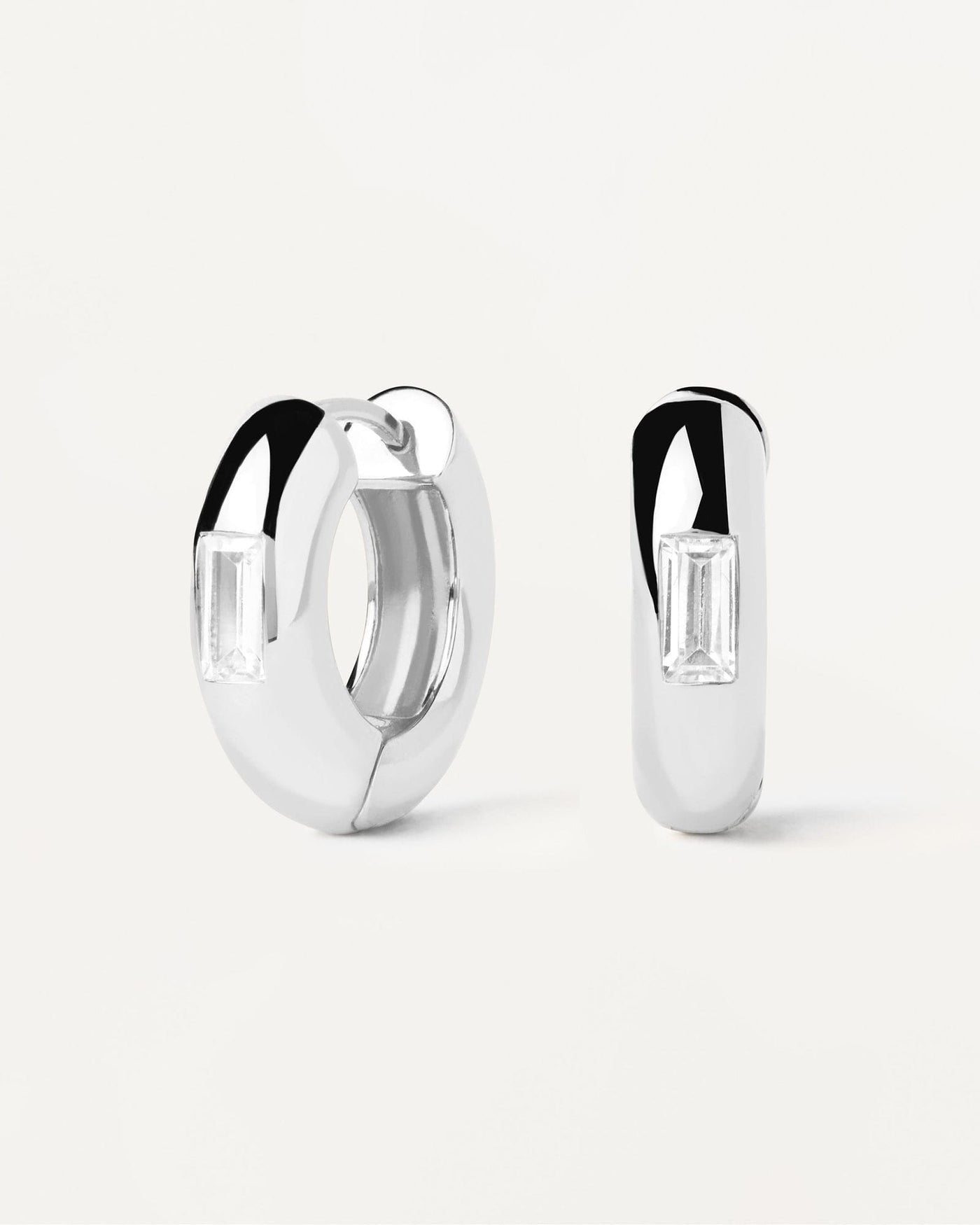 2024 Selection | Kali Silver Hoop Earrings. Bold hoop earrings in sterling silver with rectangular white zirconia. Get the latest arrival from PDPAOLA. Place your order safely and get this Best Seller. Free Shipping.