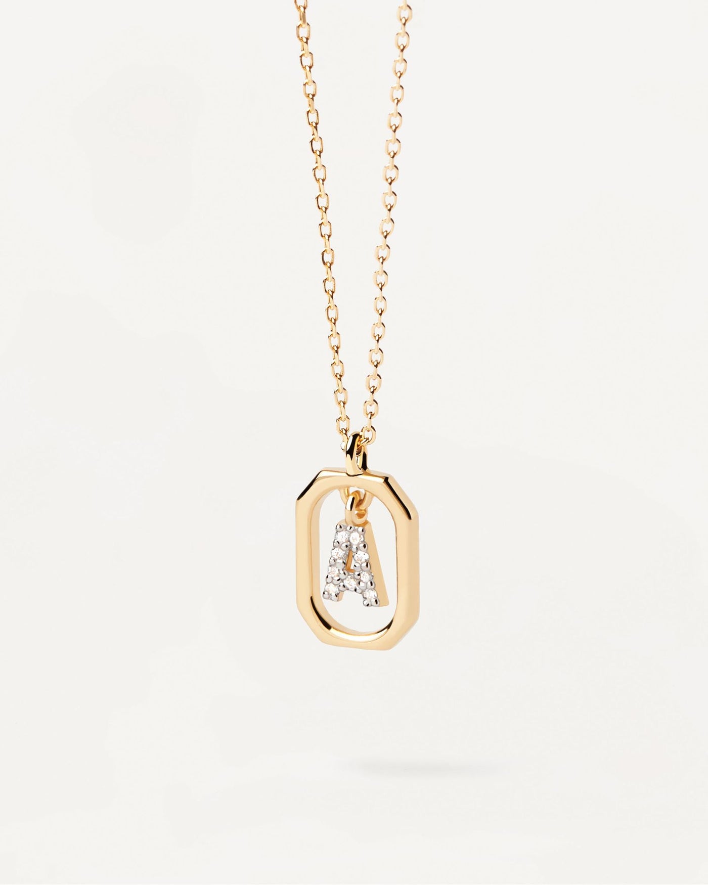 2024 Selection | Mini Letter A Necklace. Small initial A necklace in zirconia inside gold-plated silver octagonal pendant. Get the latest arrival from PDPAOLA. Place your order safely and get this Best Seller. Free Shipping.