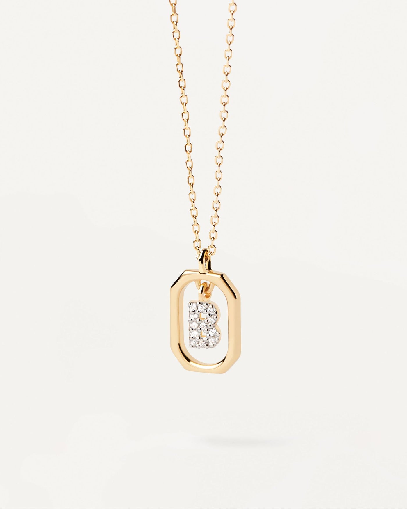 2024 Selection | Mini Letter B Necklace. Small initial B necklace in zirconia inside gold-plated silver octagonal pendant. Get the latest arrival from PDPAOLA. Place your order safely and get this Best Seller. Free Shipping.