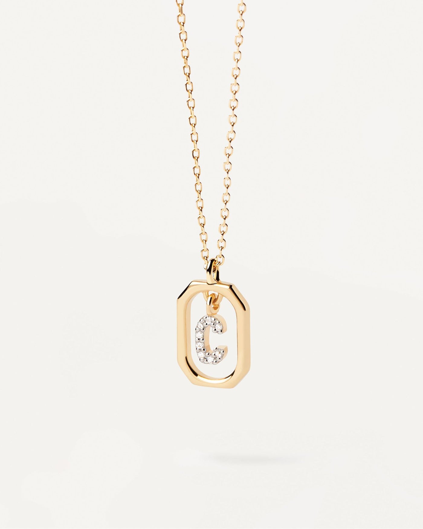 2024 Selection | Mini Letter C Necklace. Small initial C necklace in zirconia inside gold-plated silver octagonal pendant. Get the latest arrival from PDPAOLA. Place your order safely and get this Best Seller. Free Shipping.