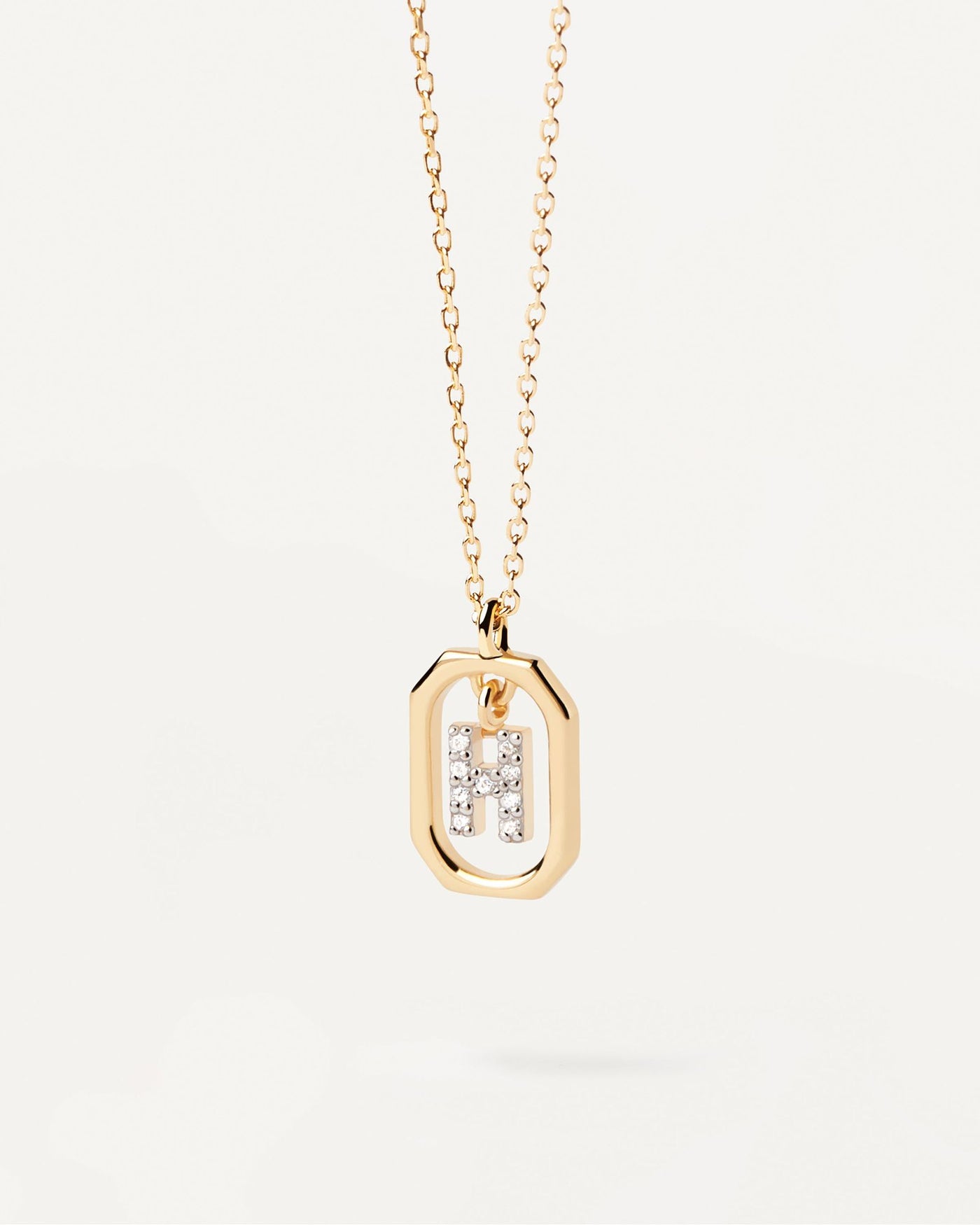 2024 Selection | Mini Letter H Necklace. Small initial H necklace in zirconia inside gold-plated silver octagonal pendant. Get the latest arrival from PDPAOLA. Place your order safely and get this Best Seller. Free Shipping.