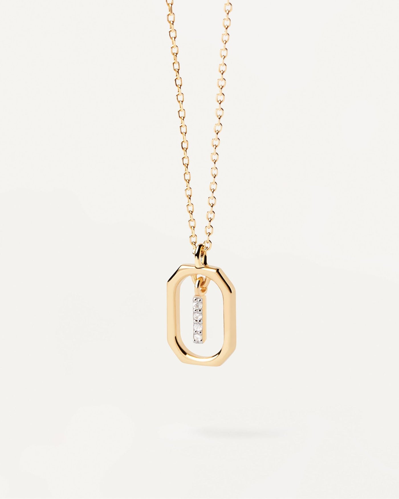 2024 Selection | Mini Letter I Necklace. Small initial I necklace in zirconia inside gold-plated silver octagonal pendant. Get the latest arrival from PDPAOLA. Place your order safely and get this Best Seller. Free Shipping.