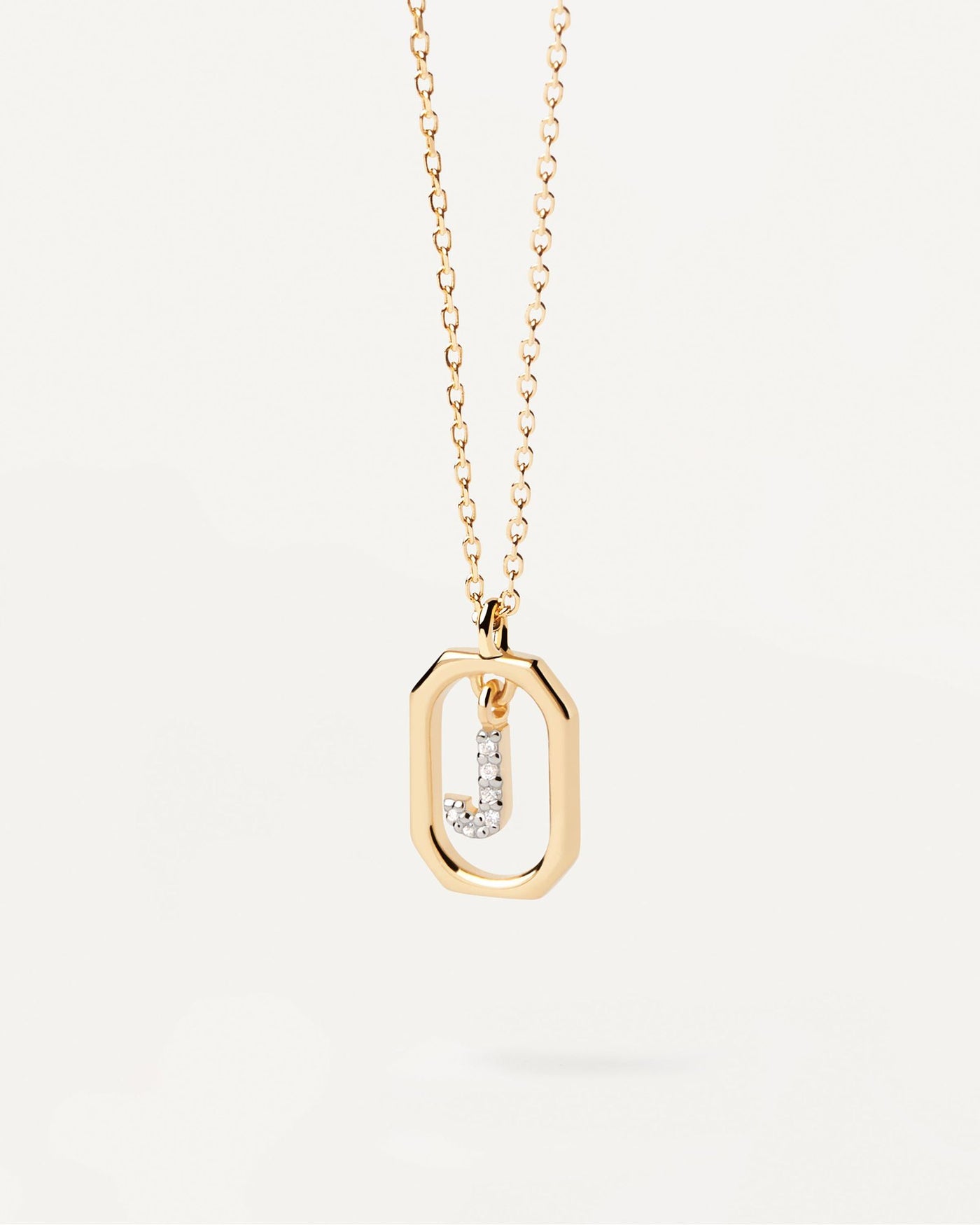 2024 Selection | Mini Letter J Necklace. Small initial J necklace in zirconia inside gold-plated silver octagonal pendant. Get the latest arrival from PDPAOLA. Place your order safely and get this Best Seller. Free Shipping.