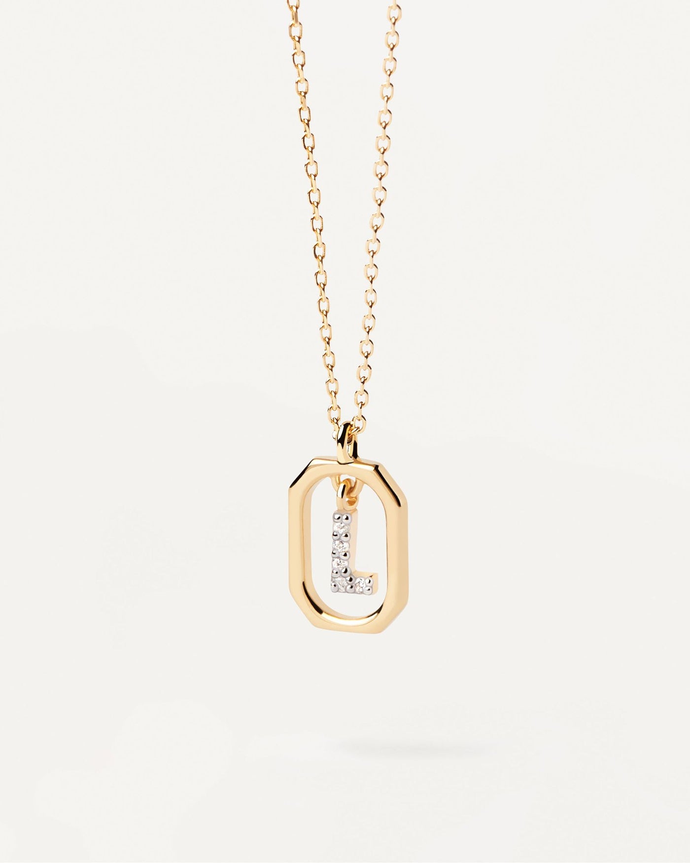 2024 Selection | Mini Letter L Necklace. Small initial L necklace in zirconia inside gold-plated silver octagonal pendant. Get the latest arrival from PDPAOLA. Place your order safely and get this Best Seller. Free Shipping.