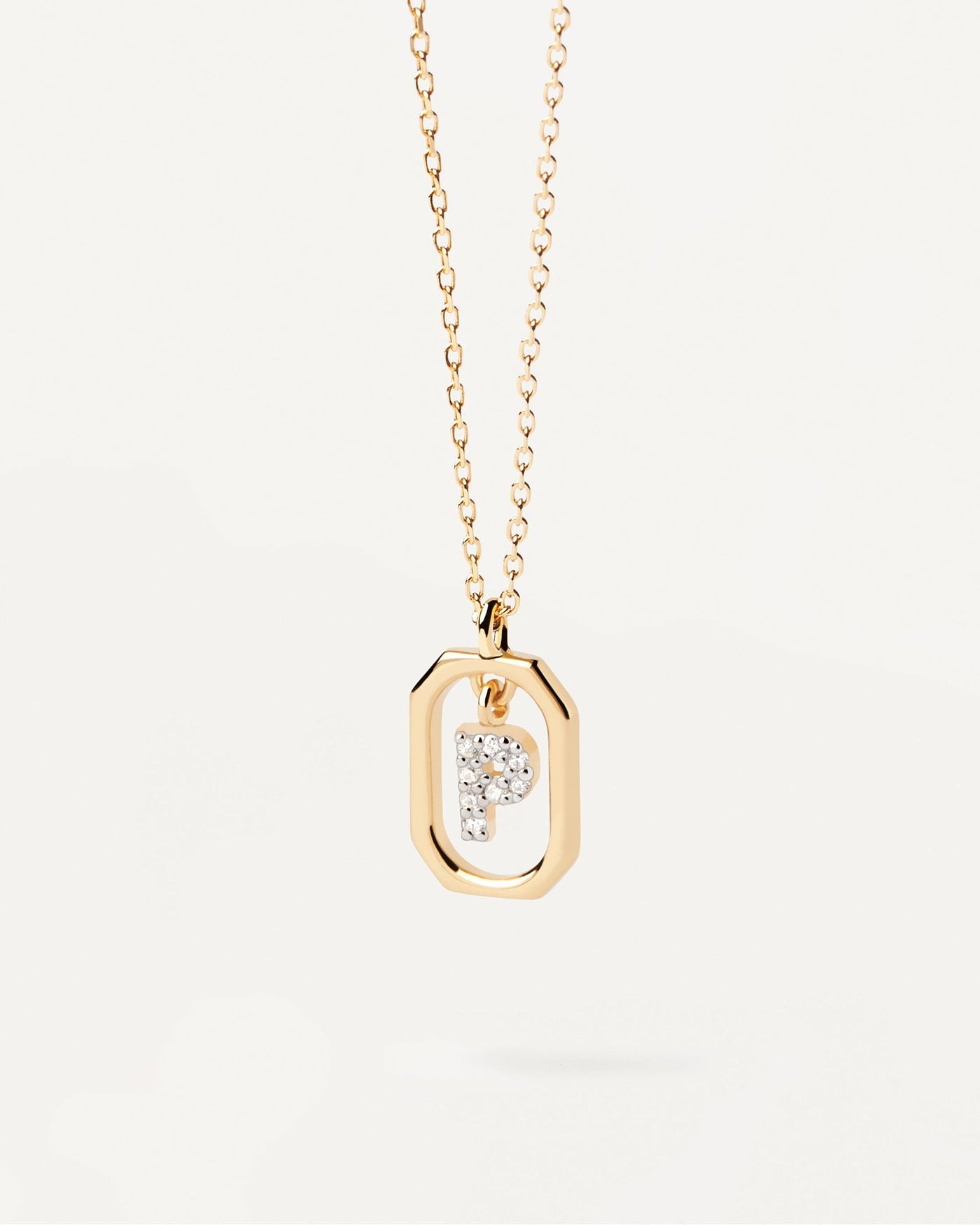 2024 Selection | Mini Letter P Necklace. Small initial P necklace in zirconia inside gold-plated silver octagonal pendant. Get the latest arrival from PDPAOLA. Place your order safely and get this Best Seller. Free Shipping.
