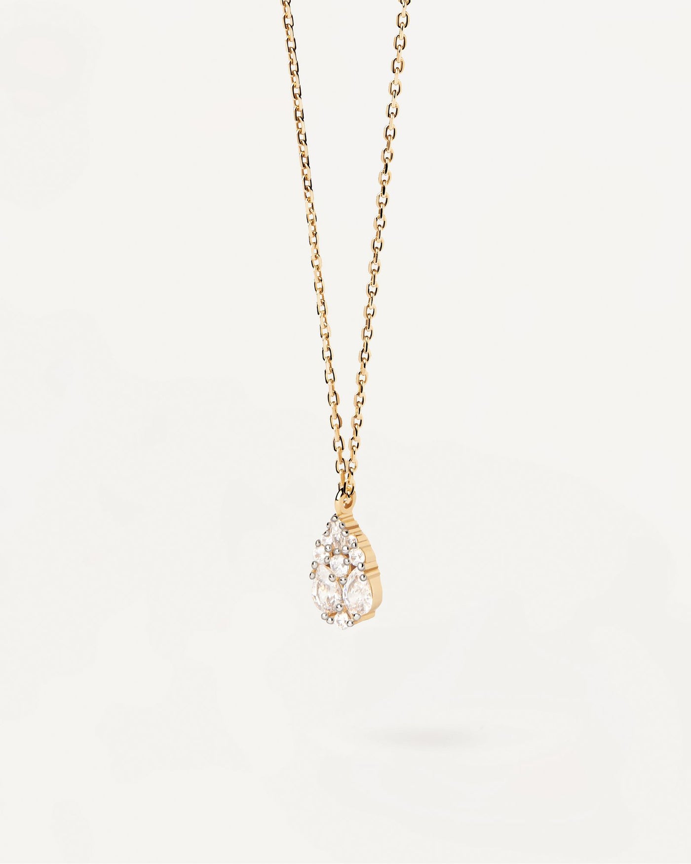 2024 Selection | Vanilla Necklace . Gold-plated chain necklace with pear shape multi-stone cluster pendant . Get the latest arrival from PDPAOLA. Place your order safely and get this Best Seller. Free Shipping.