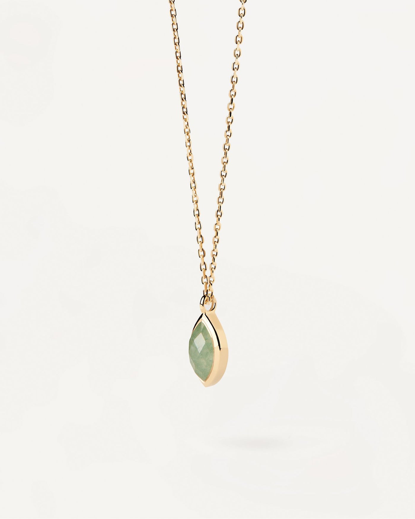 2024 Selection |  Green Aventurine Nomad Necklace. Gold-plated chain necklace with marquise cut green gemstone pendant. Get the latest arrival from PDPAOLA. Place your order safely and get this Best Seller. Free Shipping.