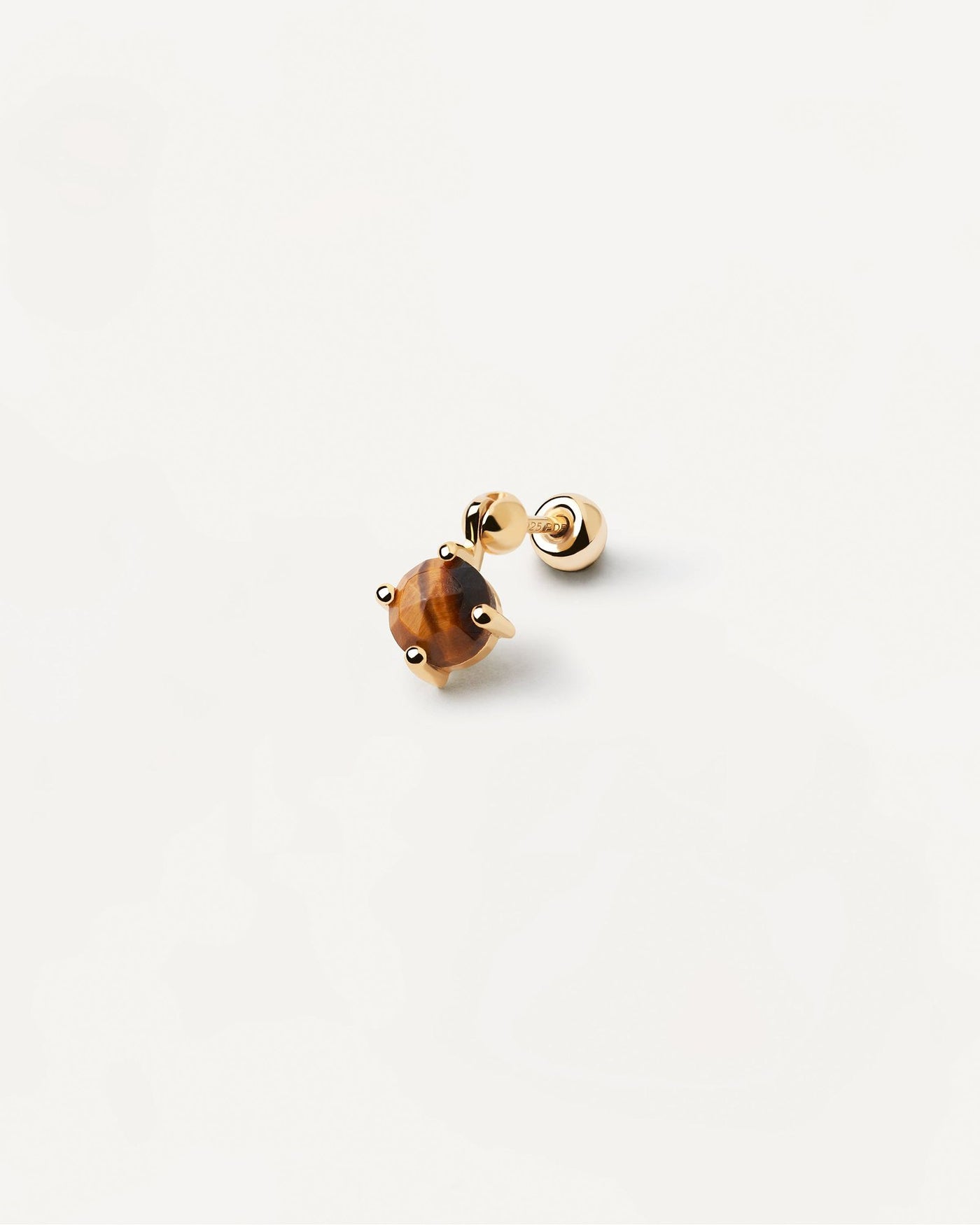 2024 Selection | Kimi Tiger Eye Single Earring. Gold-plated ear piercing with brown gemstone pendant in round cut. Get the latest arrival from PDPAOLA. Place your order safely and get this Best Seller. Free Shipping.
