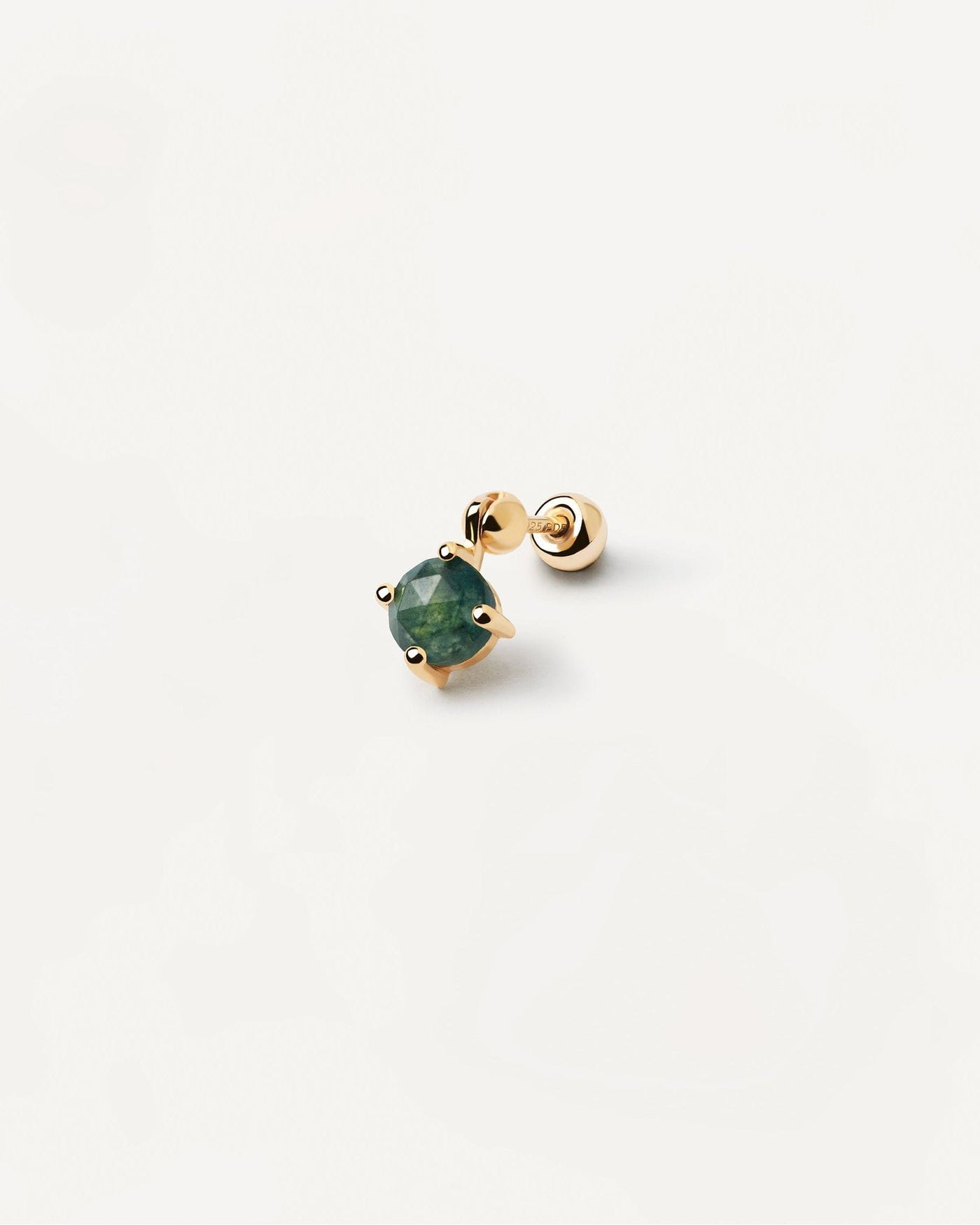 2024 Selection | Kimi Moss Agate Single Earring. Gold-plated ear piercing with dark green gemstone pendant in round cut. Get the latest arrival from PDPAOLA. Place your order safely and get this Best Seller. Free Shipping.