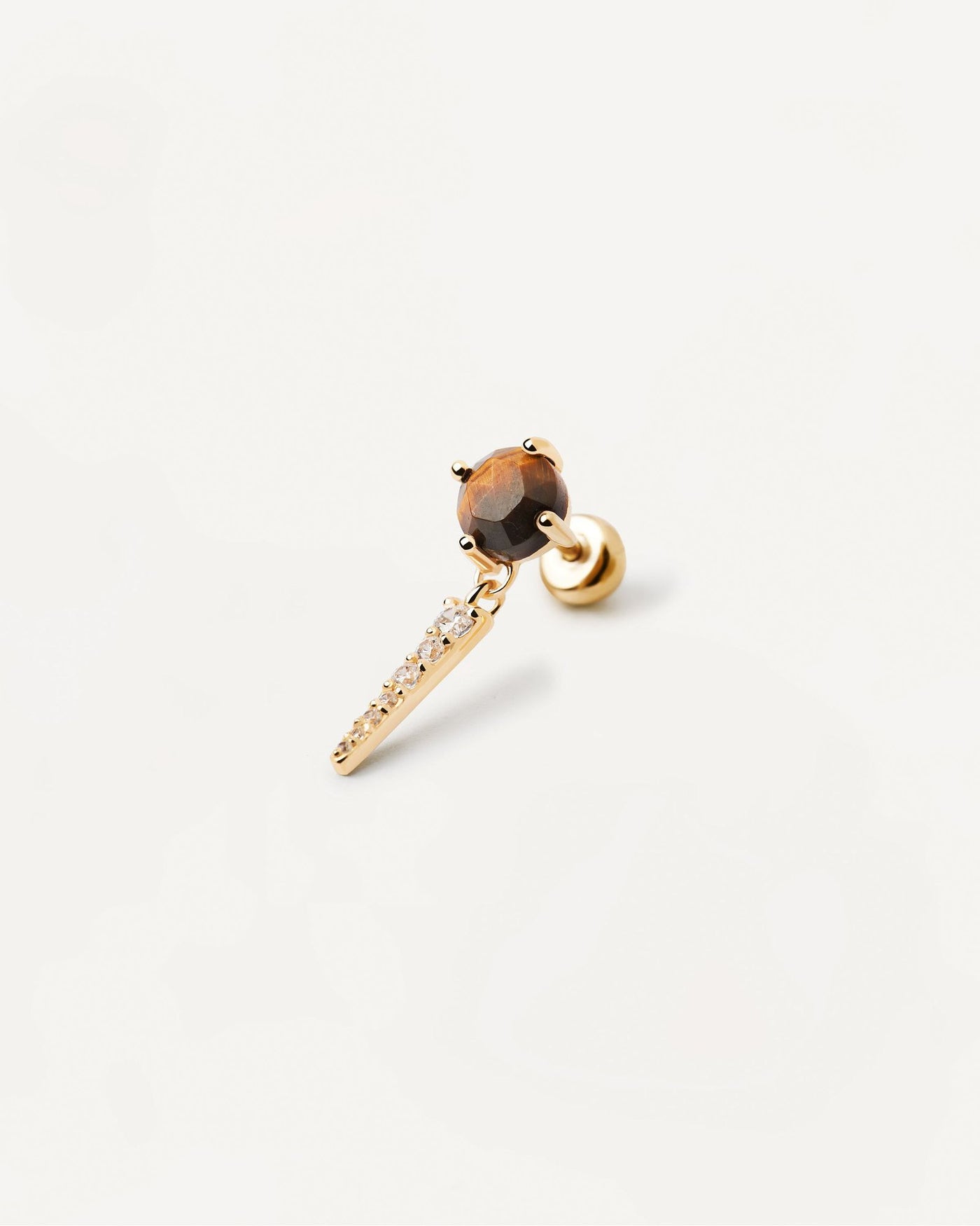2024 Selection | Yoki Tiger Eye Single Earring. Gold-plated ear piercing with brown gemstone and white zirconia pendant. Get the latest arrival from PDPAOLA. Place your order safely and get this Best Seller. Free Shipping.
