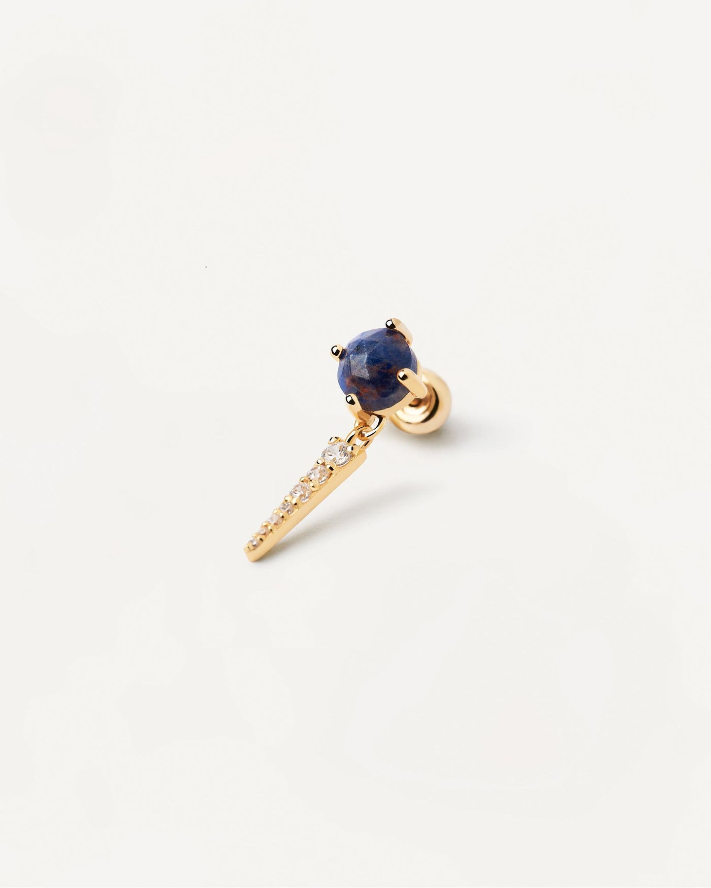 2024 Selection | Yoki Sodalite Single Earring. Gold-plated ear piercing with dark blue gemstone and white zirconia pendant. Get the latest arrival from PDPAOLA. Place your order safely and get this Best Seller. Free Shipping.