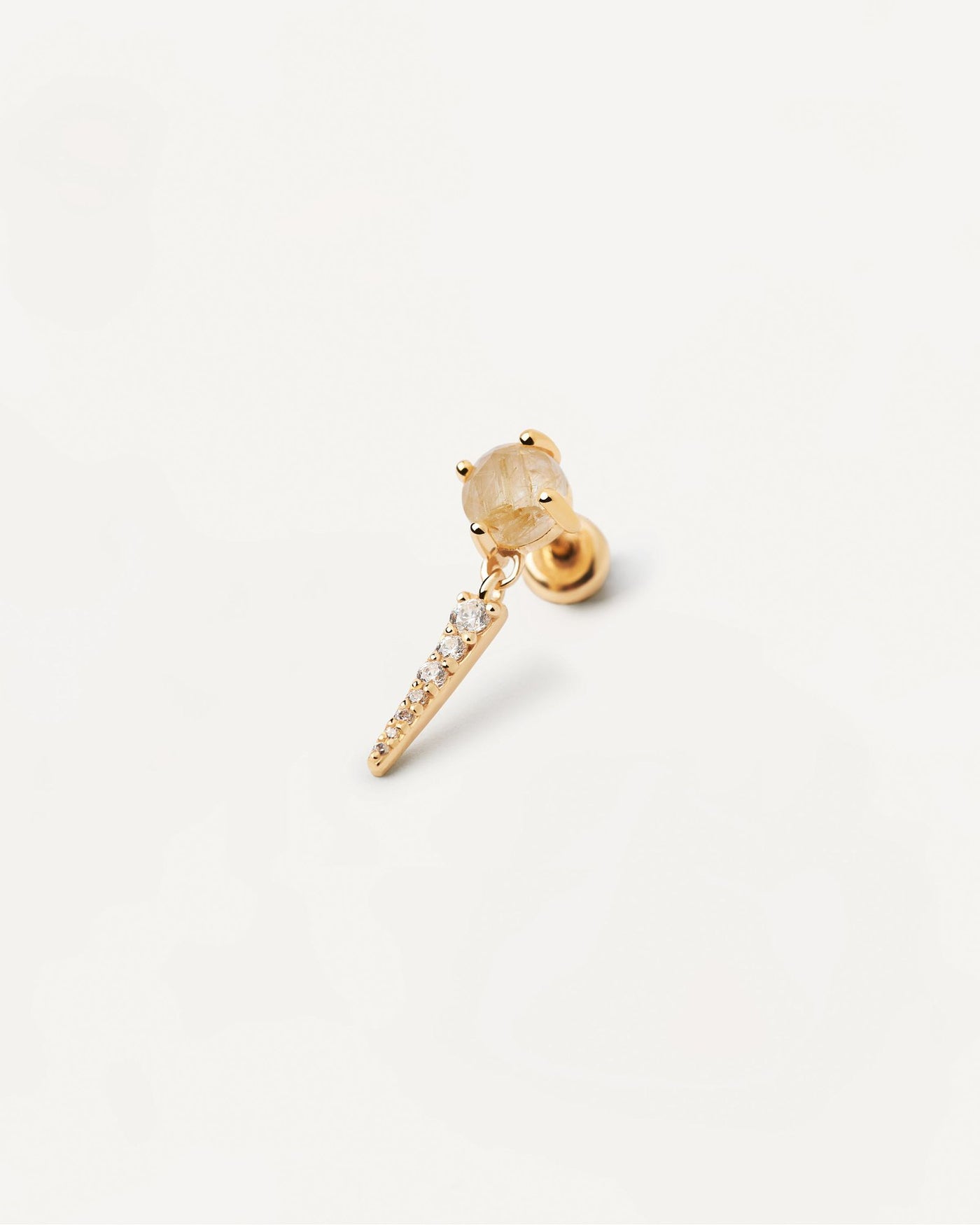 2024 Selection | Yoki Rutilated Quartz Single Earring. Gold-plated ear piercing with beige gemstone and white zirconia pendant. Get the latest arrival from PDPAOLA. Place your order safely and get this Best Seller. Free Shipping.