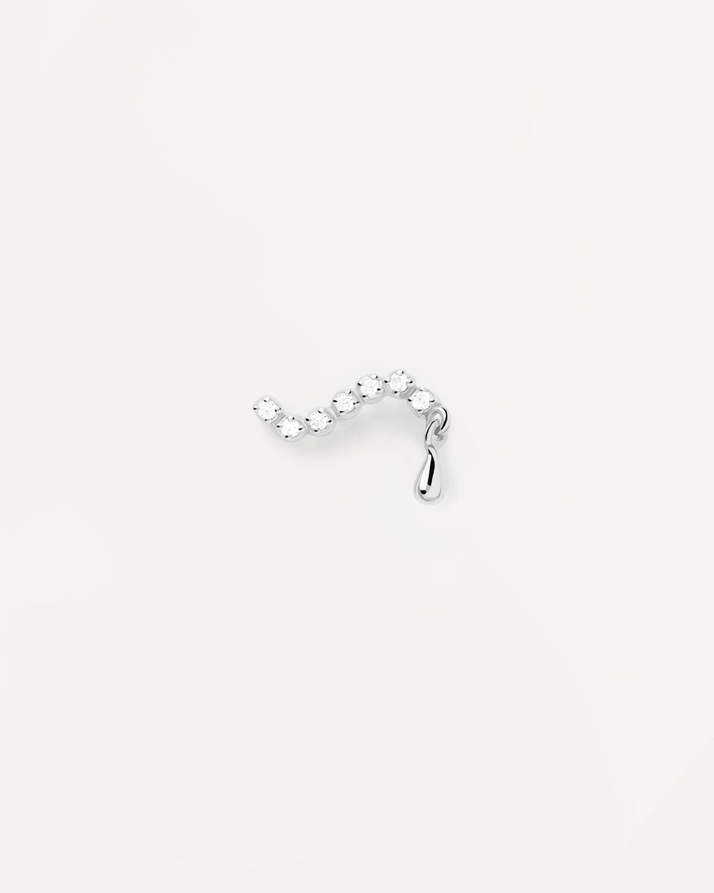 2024 Selection | Swim silver single stud Earring. Wavy ear piercing in sterling silver with white zirconia and drop pendant. Get the latest arrival from PDPAOLA. Place your order safely and get this Best Seller. Free Shipping.