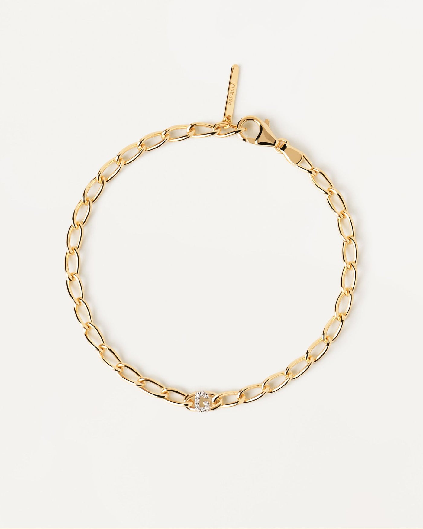 2024 Selection | Letter G Chain Bracelet. cable chain bracelet in gold-plated silver with initial G in zirconia. Get the latest arrival from PDPAOLA. Place your order safely and get this Best Seller. Free Shipping.