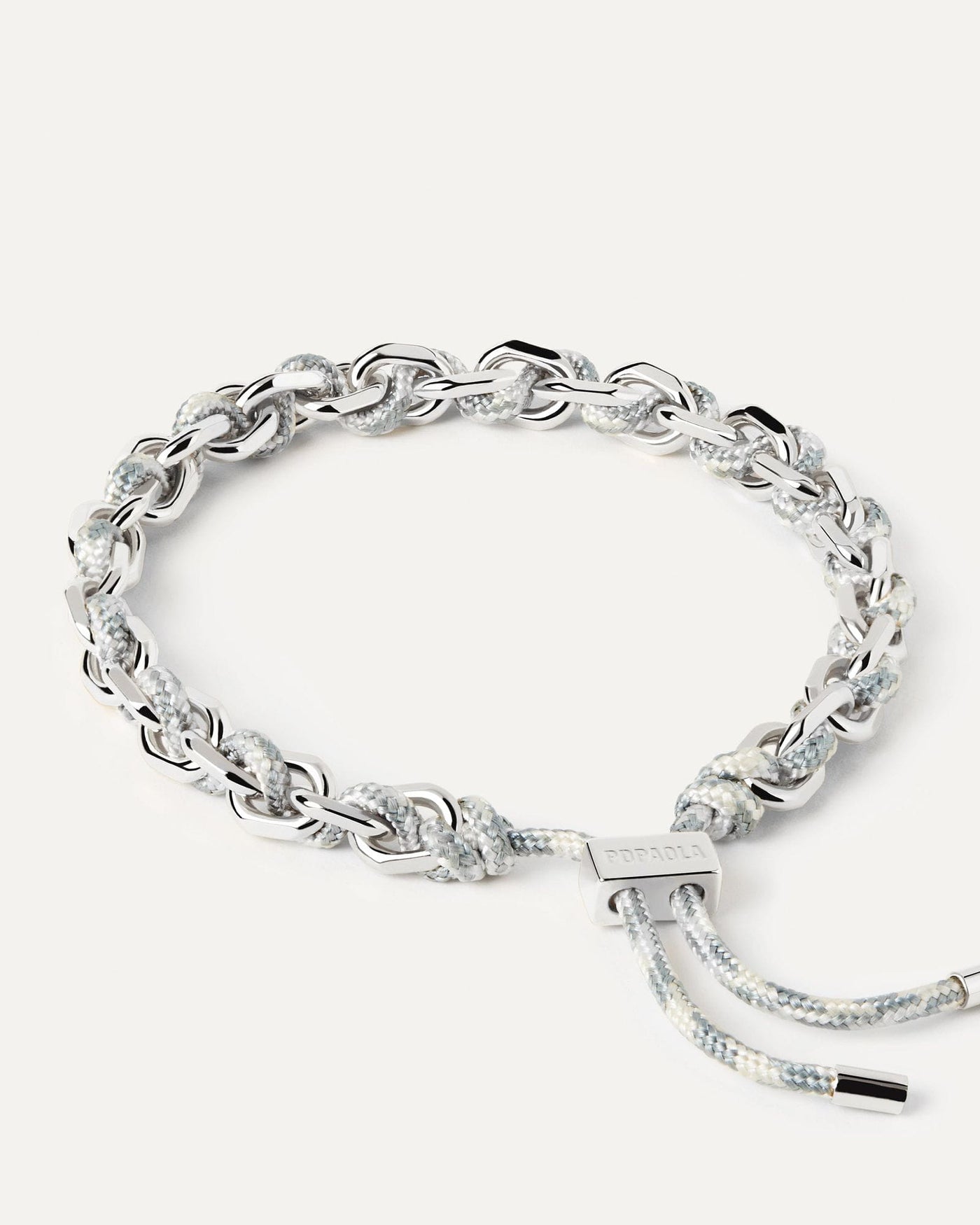 2024 Selection | Sky Rope and Chain Silver Bracelet. Silver chain bracelet with a blue and white rope adjustable sliding clasp. Get the latest arrival from PDPAOLA. Place your order safely and get this Best Seller. Free Shipping.