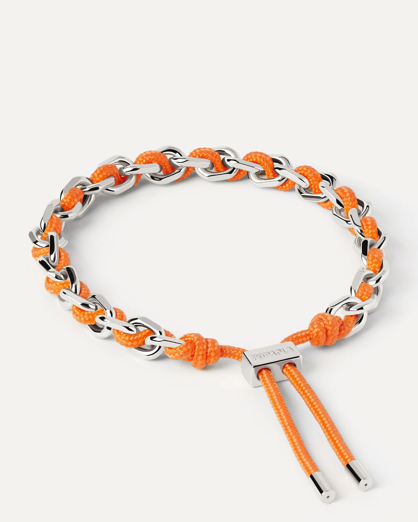 2024 Selection | Tangerine Rope and Chain Silver Bracelet. Silver chain bracelet with an orange rope adjustable sliding clasp. Get the latest arrival from PDPAOLA. Place your order safely and get this Best Seller. Free Shipping.