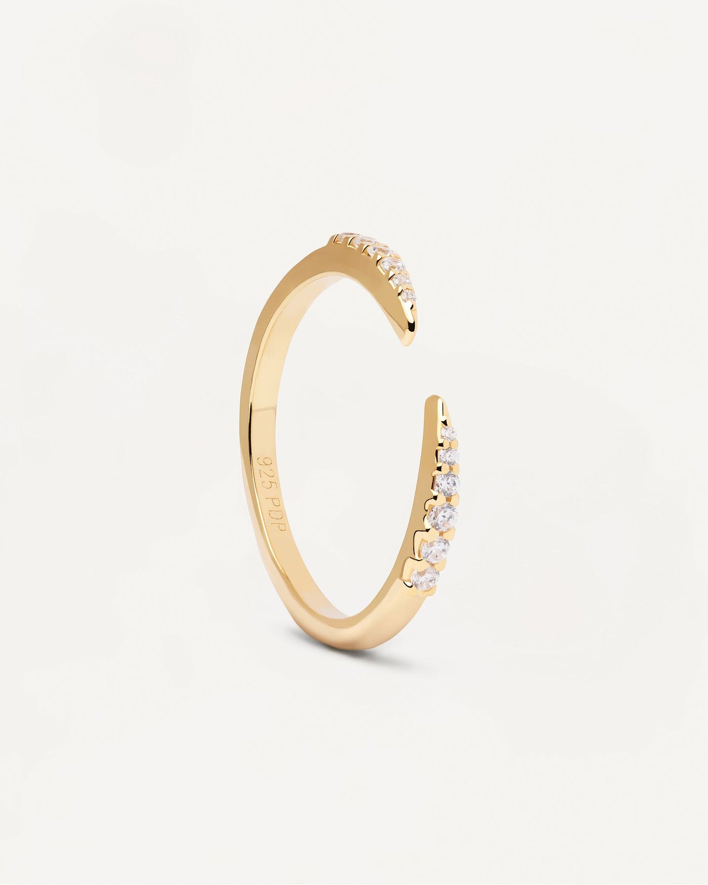 2024 Selection | Stare Ring. Unclosed ring in gold-plated silver with dainty zirconia. Get the latest arrival from PDPAOLA. Place your order safely and get this Best Seller. Free Shipping.