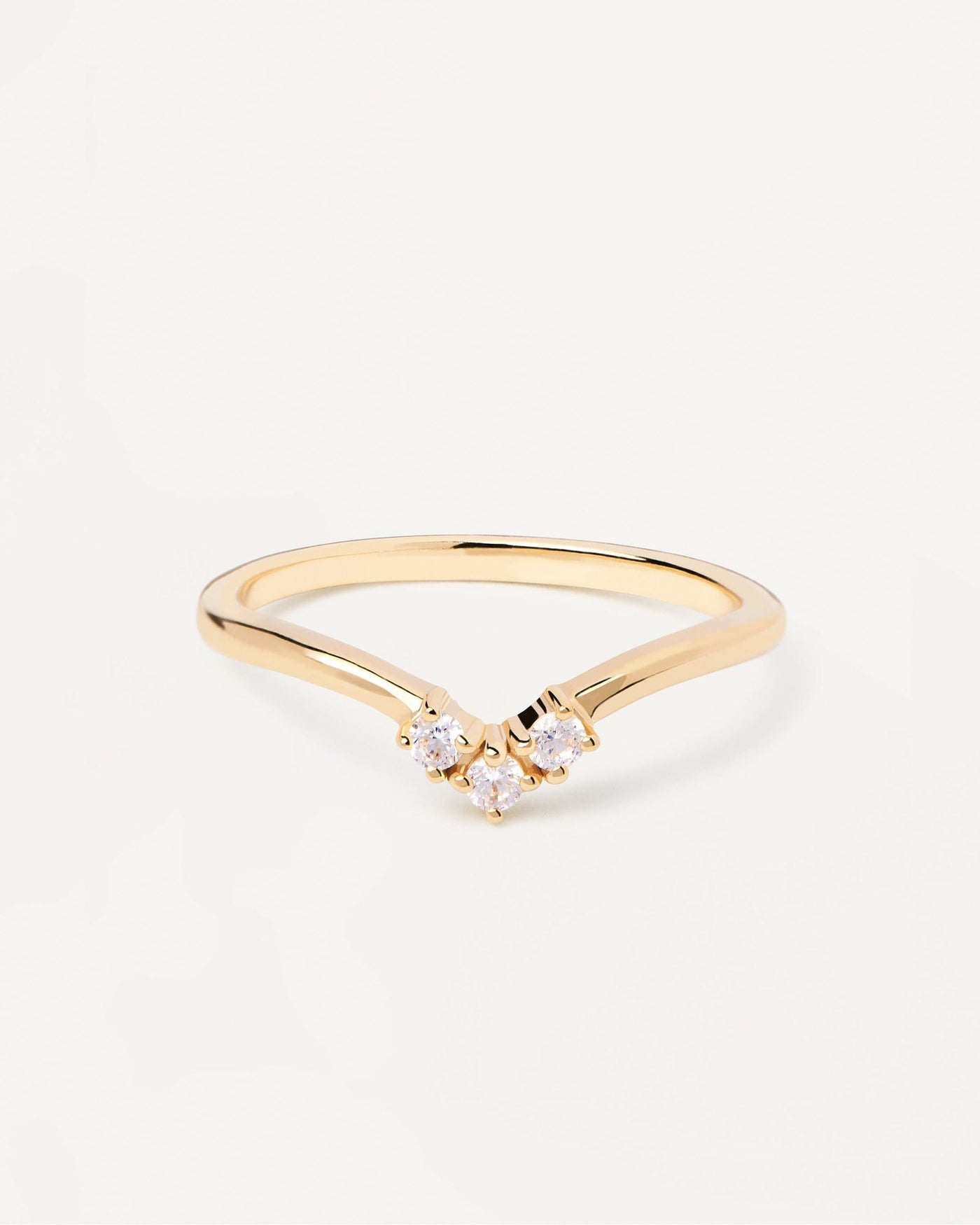 2024 Selection | Mini Crown Ring. Dainty gold-plated ring with 3-zirconia in triangle shape. Get the latest arrival from PDPAOLA. Place your order safely and get this Best Seller. Free Shipping.
