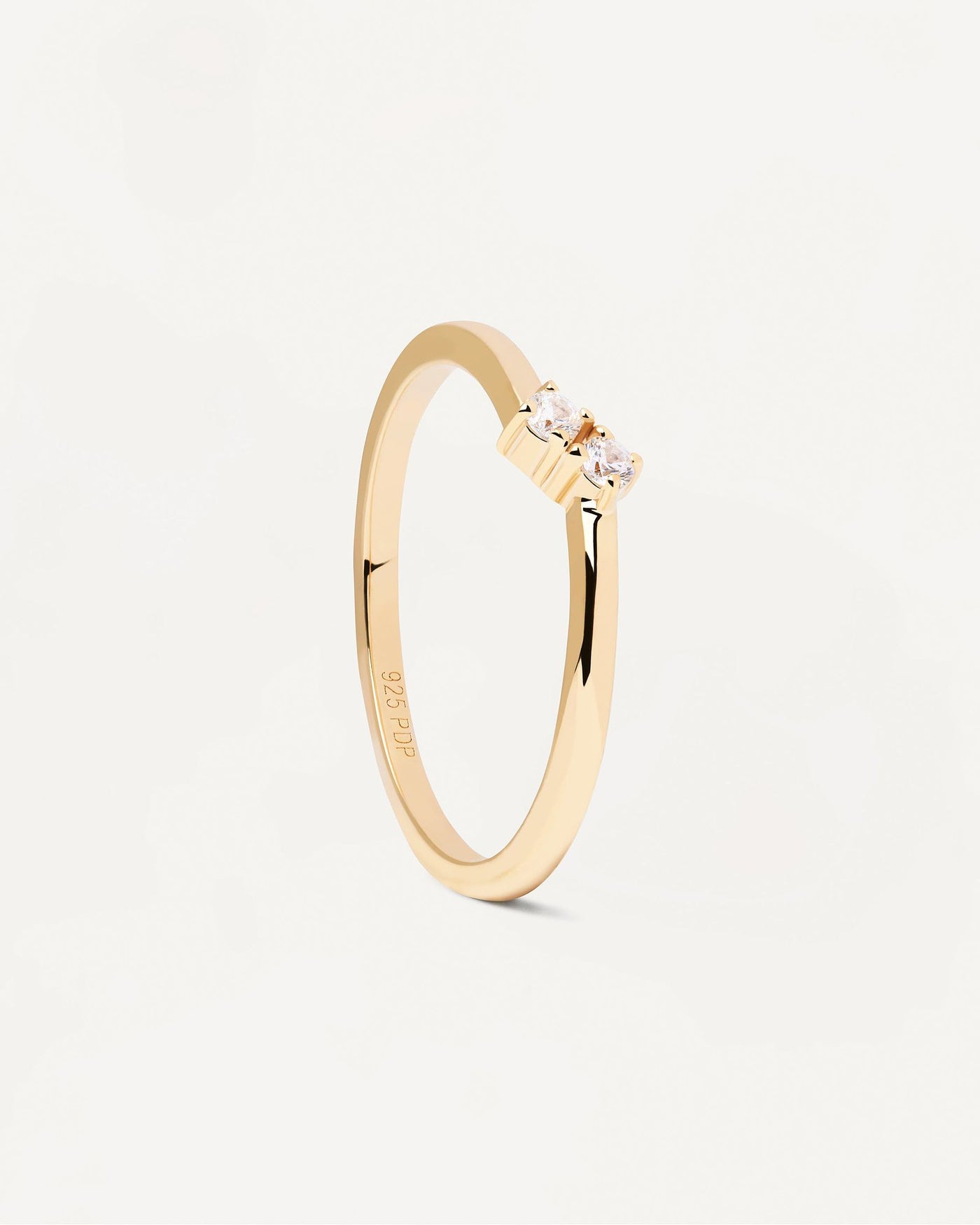 2024 Selection | Couplet Ring. Basic ring in gold-plated silver with 2 dainty zirconia. Get the latest arrival from PDPAOLA. Place your order safely and get this Best Seller. Free Shipping.