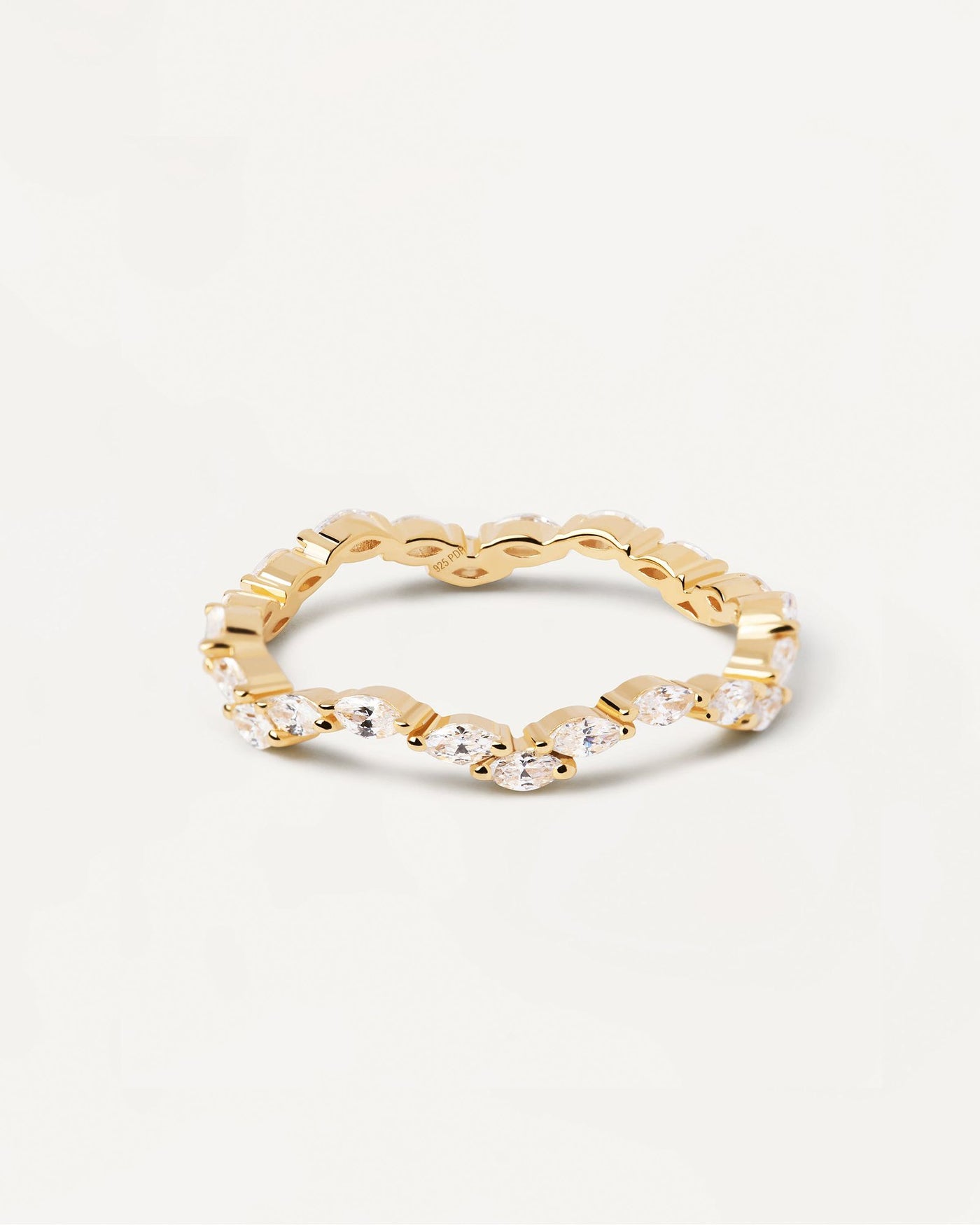 2024 Selection | Lake Ring. Gold-plated wavy eternity ring with white zirconia. Get the latest arrival from PDPAOLA. Place your order safely and get this Best Seller. Free Shipping.