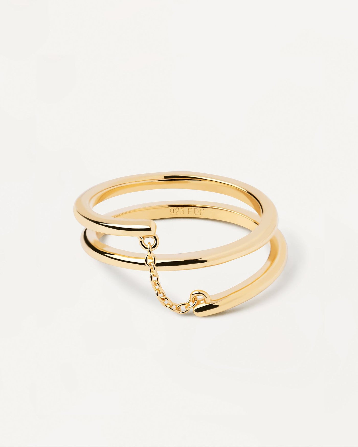 2024 Selection | Giro Ring. Gold-plated silver ring with dainty chain in spiral shape. Get the latest arrival from PDPAOLA. Place your order safely and get this Best Seller. Free Shipping.