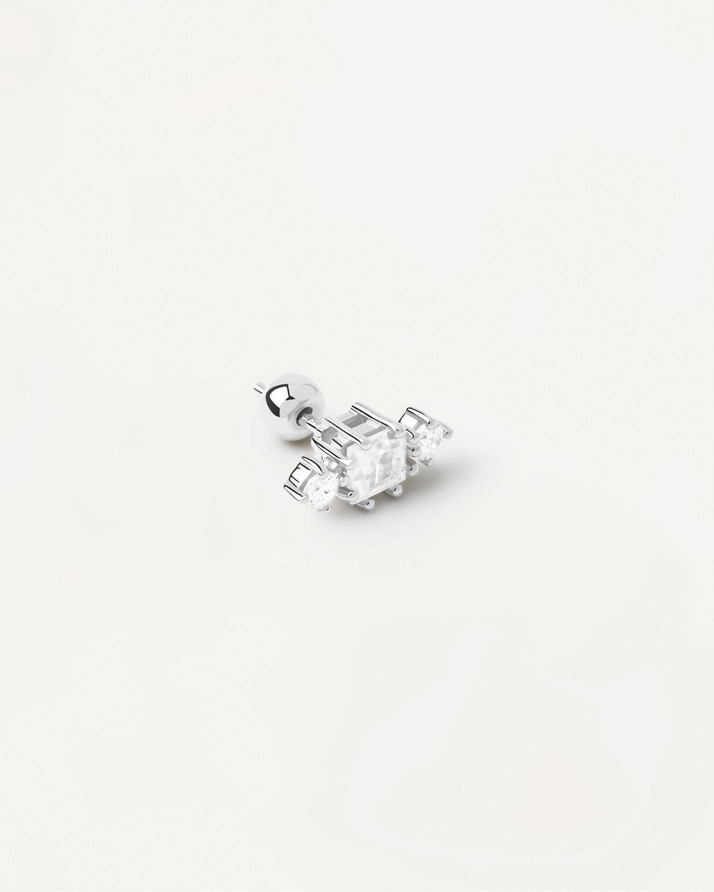 2024 Selection | Lyn Single Silver Earring. Silver ear piercing with big square zirconia and small crystals. Get the latest arrival from PDPAOLA. Place your order safely and get this Best Seller. Free Shipping.