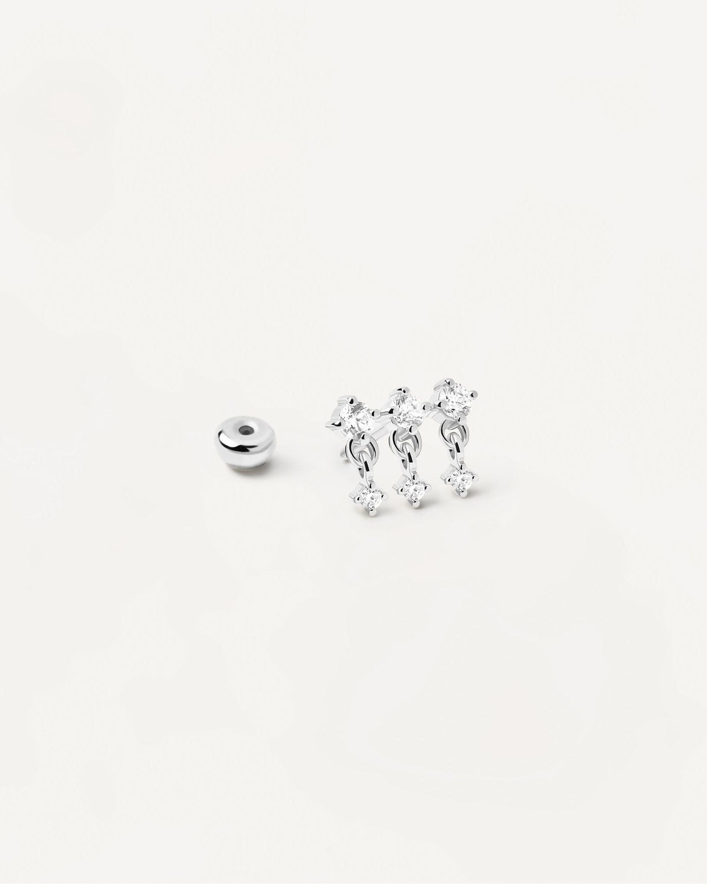 2024 Selection | Sol Single Silver Earring. Sterling silver ear piercing with trinity of white zirconia. Get the latest arrival from PDPAOLA. Place your order safely and get this Best Seller. Free Shipping.