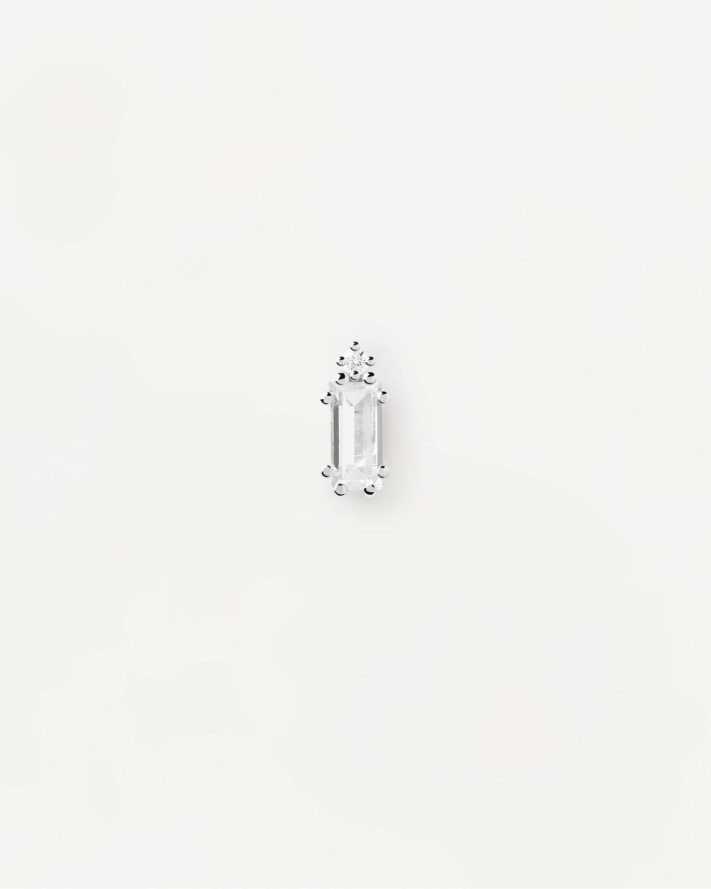 2024 Selection | Bea Single Silver Earring. Sterling silver ear piercing with baguette cut white crystal. Get the latest arrival from PDPAOLA. Place your order safely and get this Best Seller. Free Shipping.