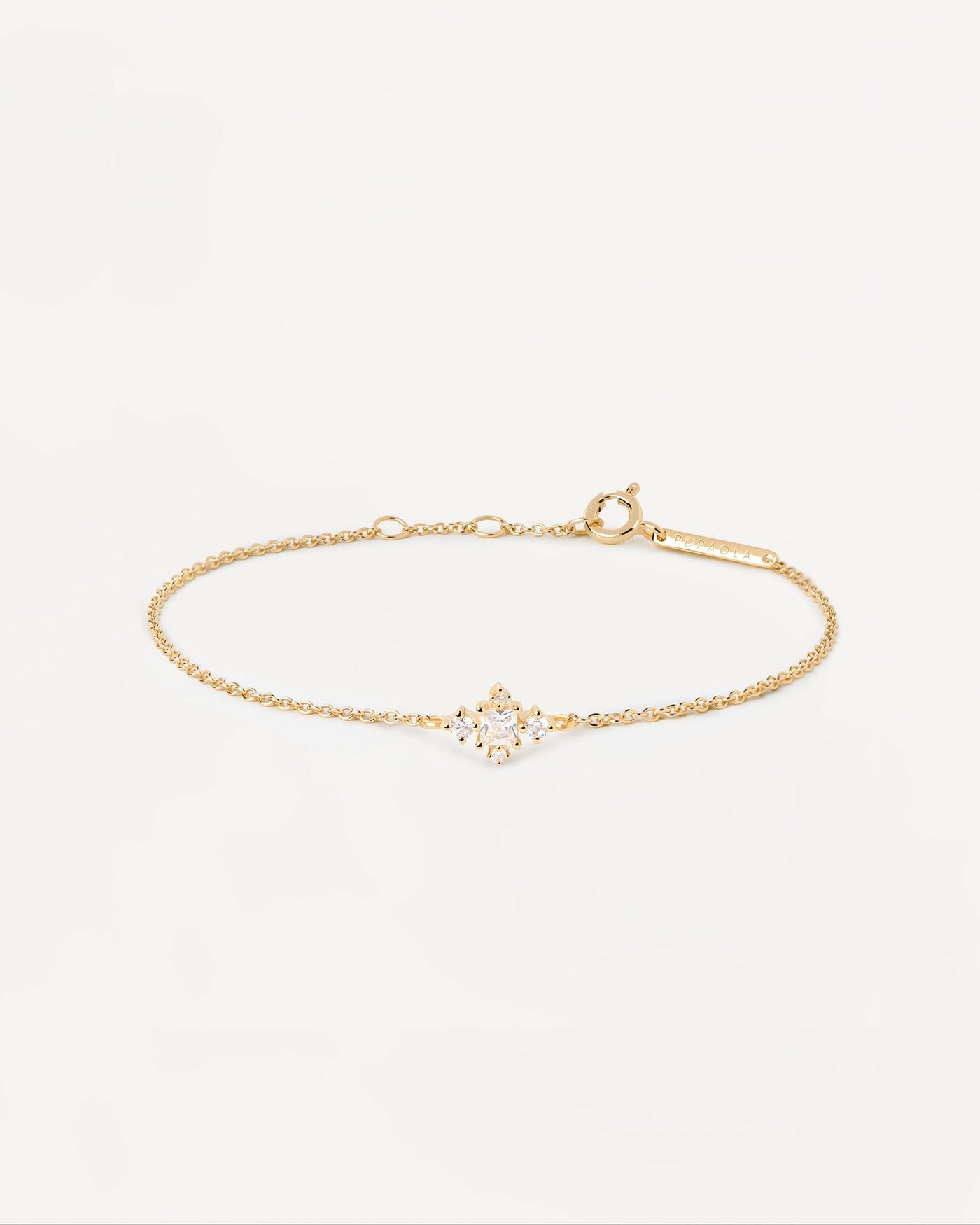 2024 Selection | Laura Bracelet. Dainty gold-plated chain bracelet with white zirconia motiv. Get the latest arrival from PDPAOLA. Place your order safely and get this Best Seller. Free Shipping.