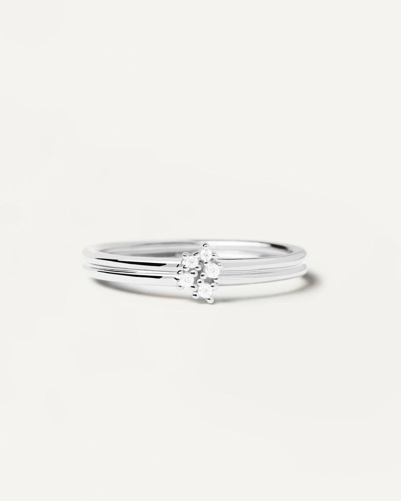 2024 Selection | Nova Silver Ring. Sterling silver ring with two bands set with five dainty zirconias. Get the latest arrival from PDPAOLA. Place your order safely and get this Best Seller. Free Shipping.