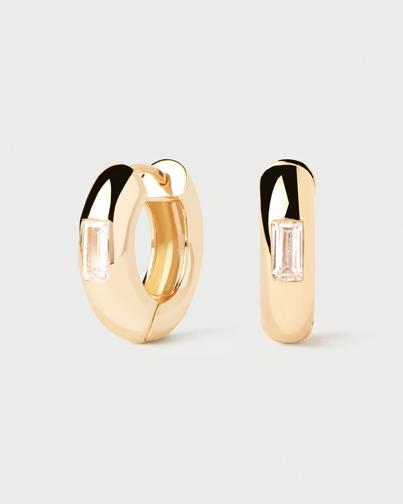 2024 Selection | Kali Hoop Earrings. Bold hoop earrings in gold-plated silver with rectangular white zirconia. Get the latest arrival from PDPAOLA. Place your order safely and get this Best Seller. Free Shipping.