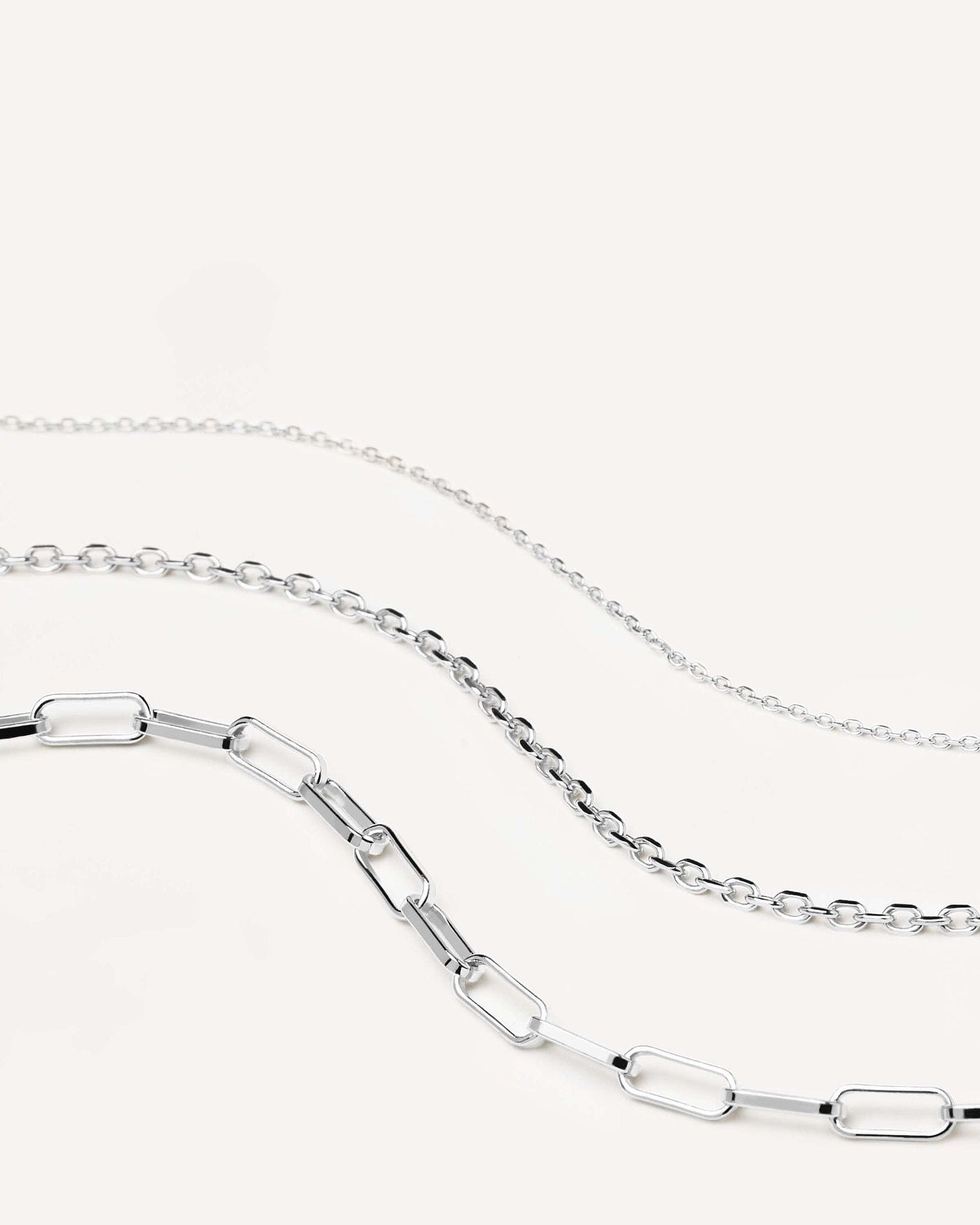 2024 Selection | Essential Silver Necklaces Set. Set of stackable 925 sterling silver chain necklaces in three link sizes and shapes. Get the latest arrival from PDPAOLA. Place your order safely and get this Best Seller. Free Shipping.