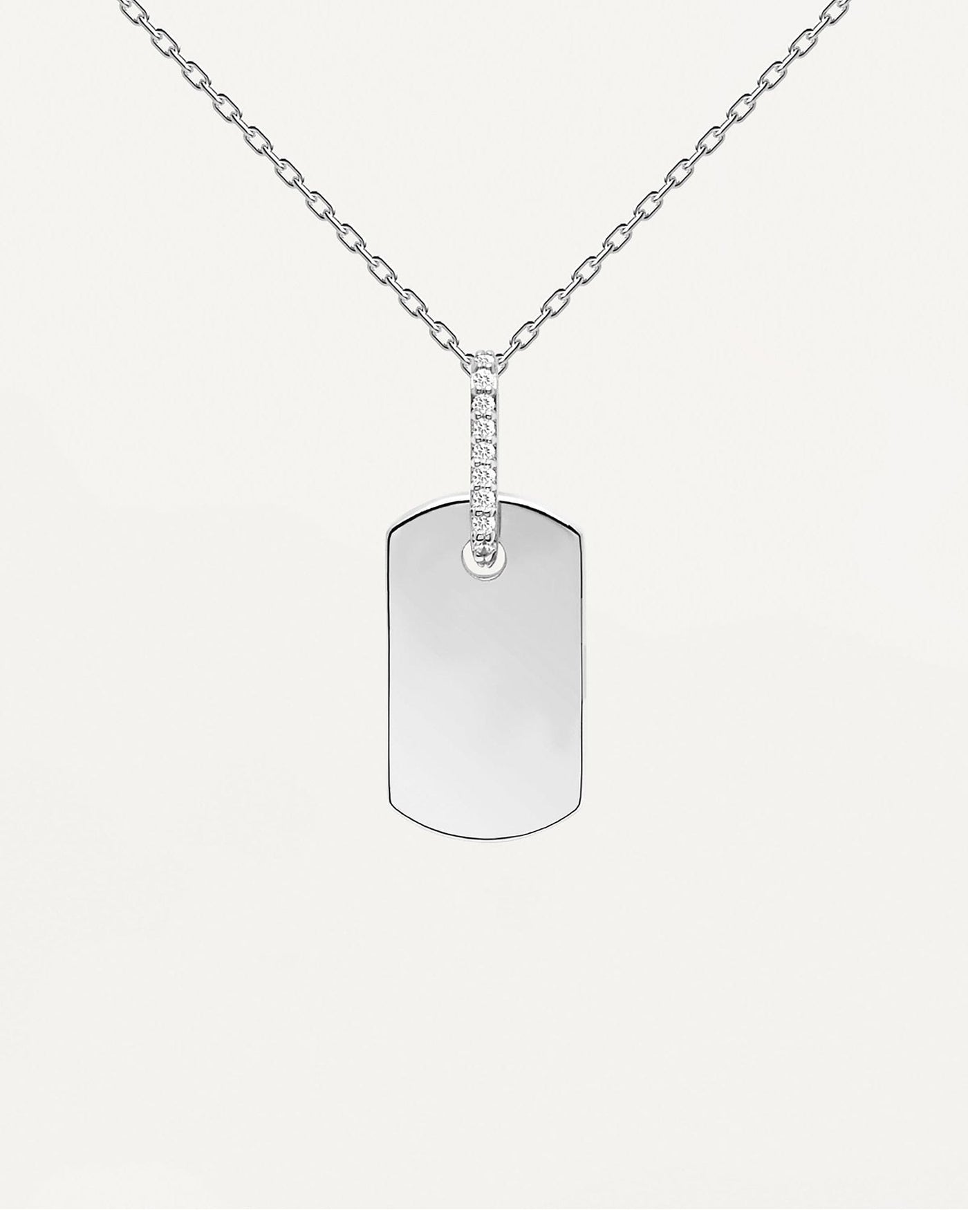 2024 Selection | Talisman Silver Necklace. Personalized necklace in sterling silver with engravable plate hanging from white zirconia. Get the latest arrival from PDPAOLA. Place your order safely and get this Best Seller. Free Shipping.