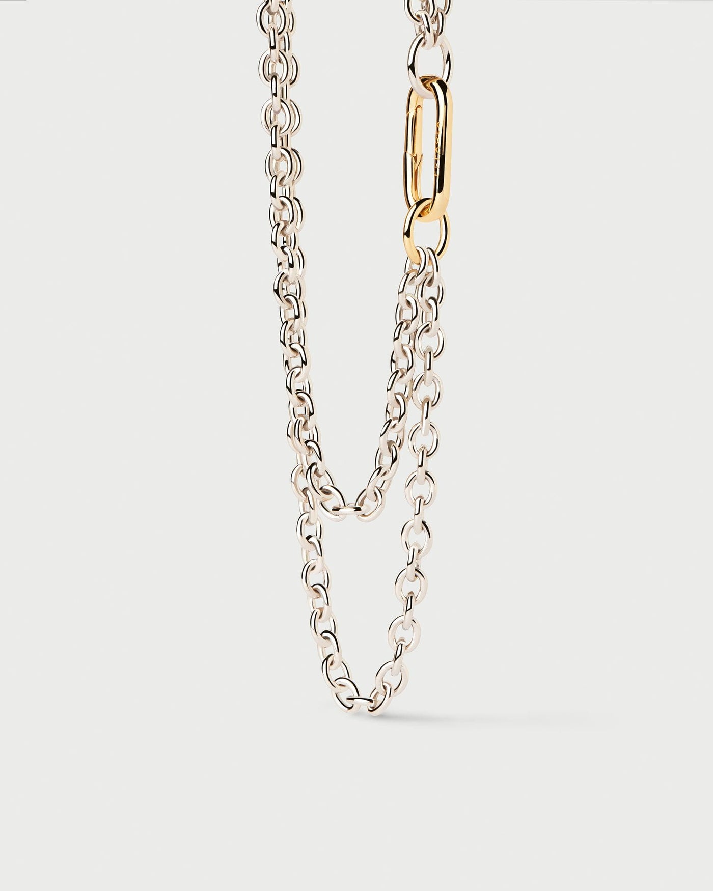 2024 Selection | Double Beat Chain Necklace. Bicolor double chain necklace with silver links and bold gold-plated clasp. Get the latest arrival from PDPAOLA. Place your order safely and get this Best Seller. Free Shipping.
