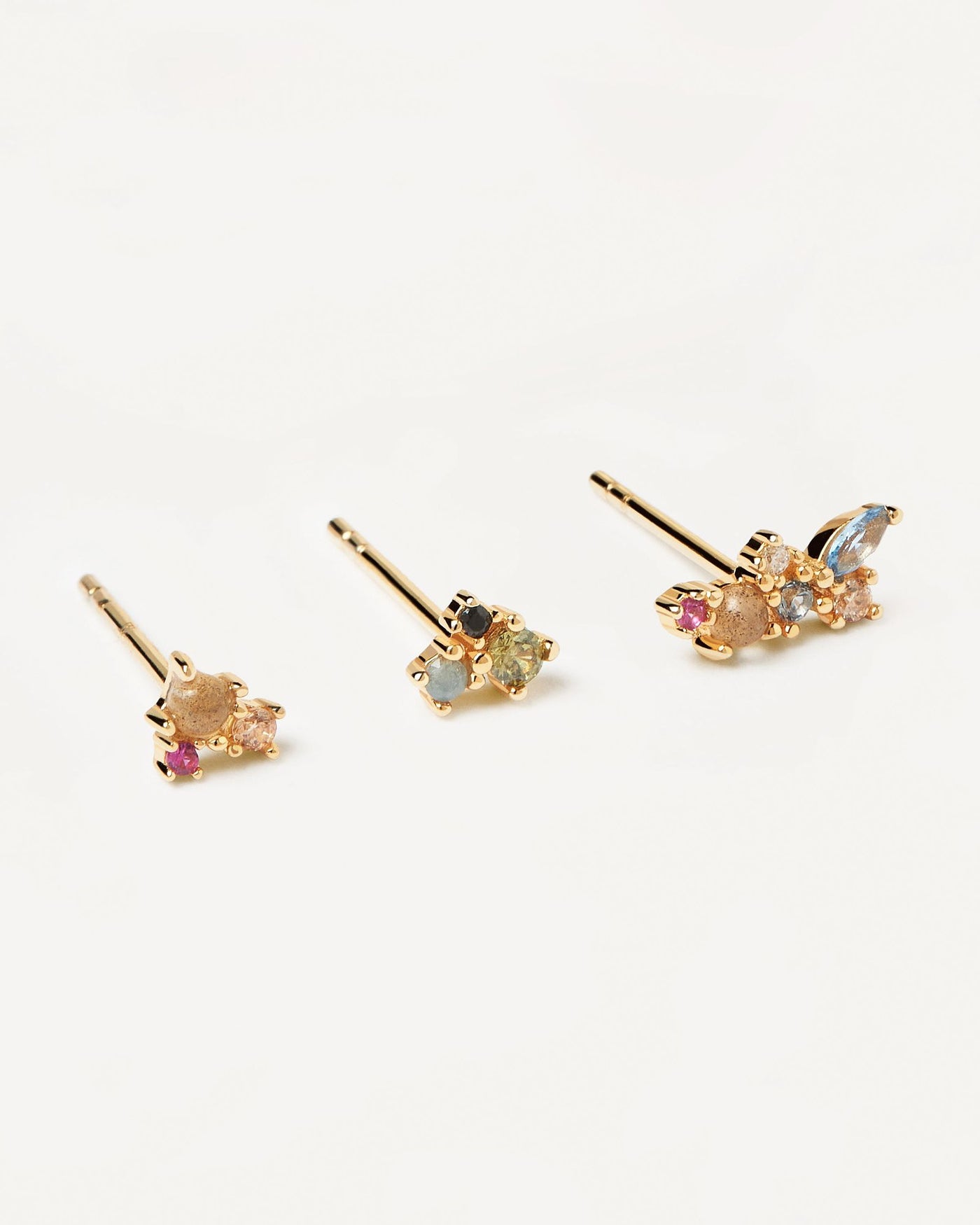 2024 Selection | La Palette Earrings Set. 3 single stud earrings with multicolor stones. Get the latest arrival from PDPAOLA. Place your order safely and get this Best Seller. Free Shipping.