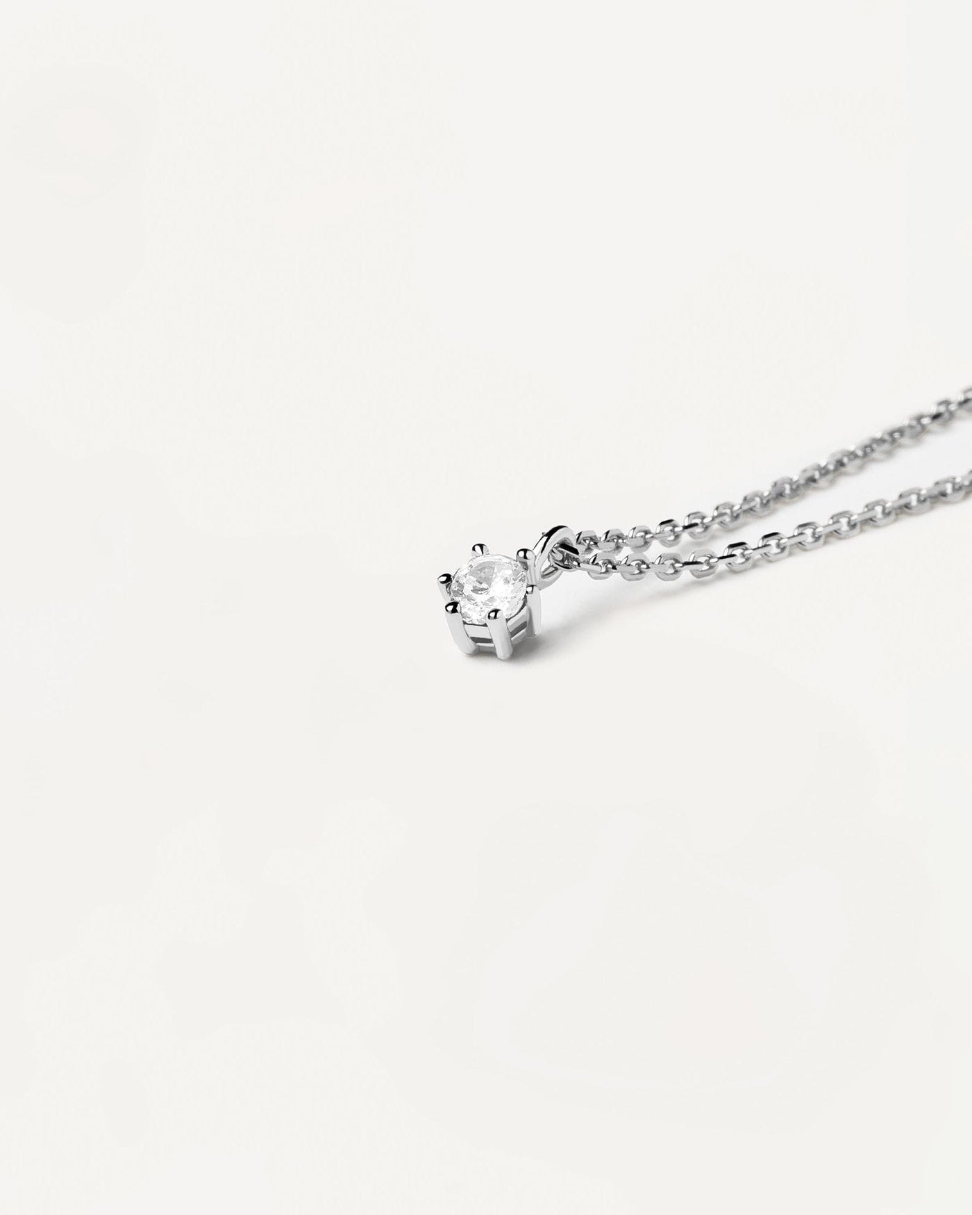 2024 Selection | White Solitary silver necklace. Single link chain necklace in sterling silver with a white zirconia on prongs. Get the latest arrival from PDPAOLA. Place your order safely and get this Best Seller. Free Shipping.