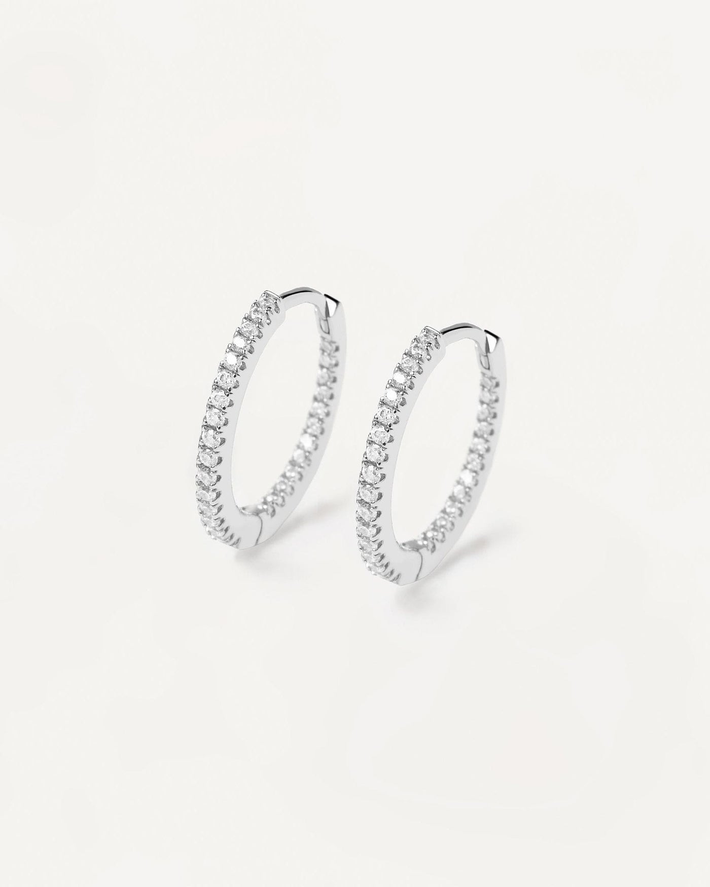 2024 Selection | White Medium Hoops Silver. Full hoop latch-back earrings in sterling silver set with white zirconia. Get the latest arrival from PDPAOLA. Place your order safely and get this Best Seller. Free Shipping.