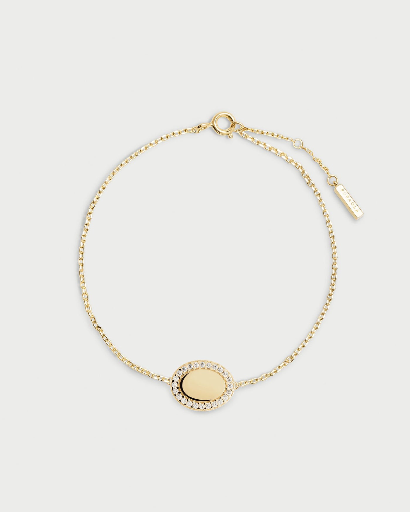 2024 Selection | Mademoiselle Bracelet. Gold-plated silver bracelet with engravable pendant circled by white zirconia. Get the latest arrival from PDPAOLA. Place your order safely and get this Best Seller. Free Shipping.