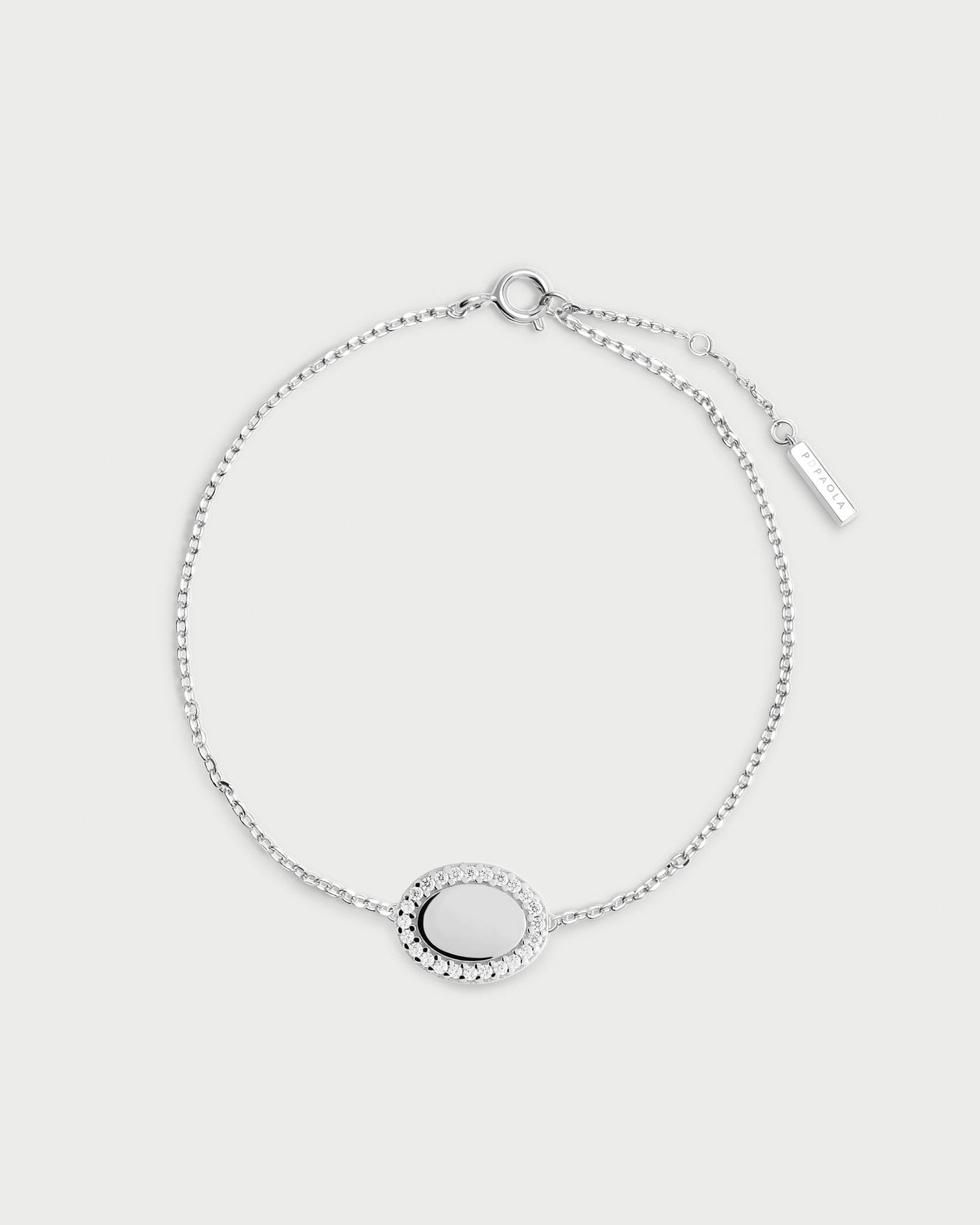 2024 Selection | Mademoiselle Silver Bracelet. 925 silver bracelet with engravable pendant circled by white zirconia. Get the latest arrival from PDPAOLA. Place your order safely and get this Best Seller. Free Shipping.